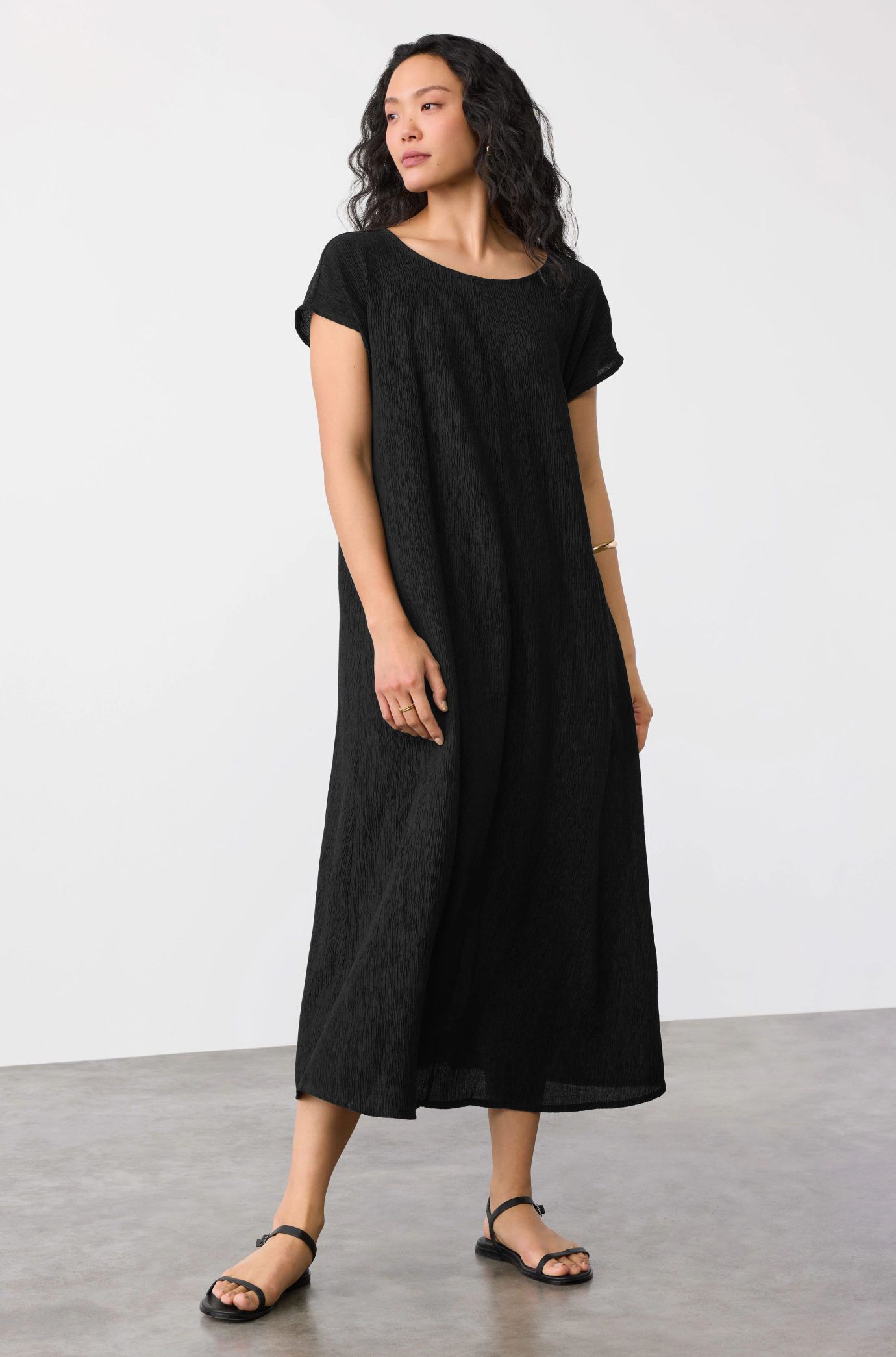 Woven Plissé Round Neck Dress Woven Plissé Round Neck Dress
