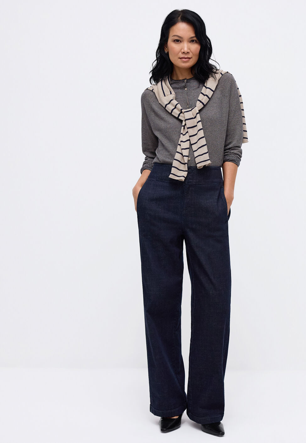 Cotton Stretch Denim Wide Leg Trouser