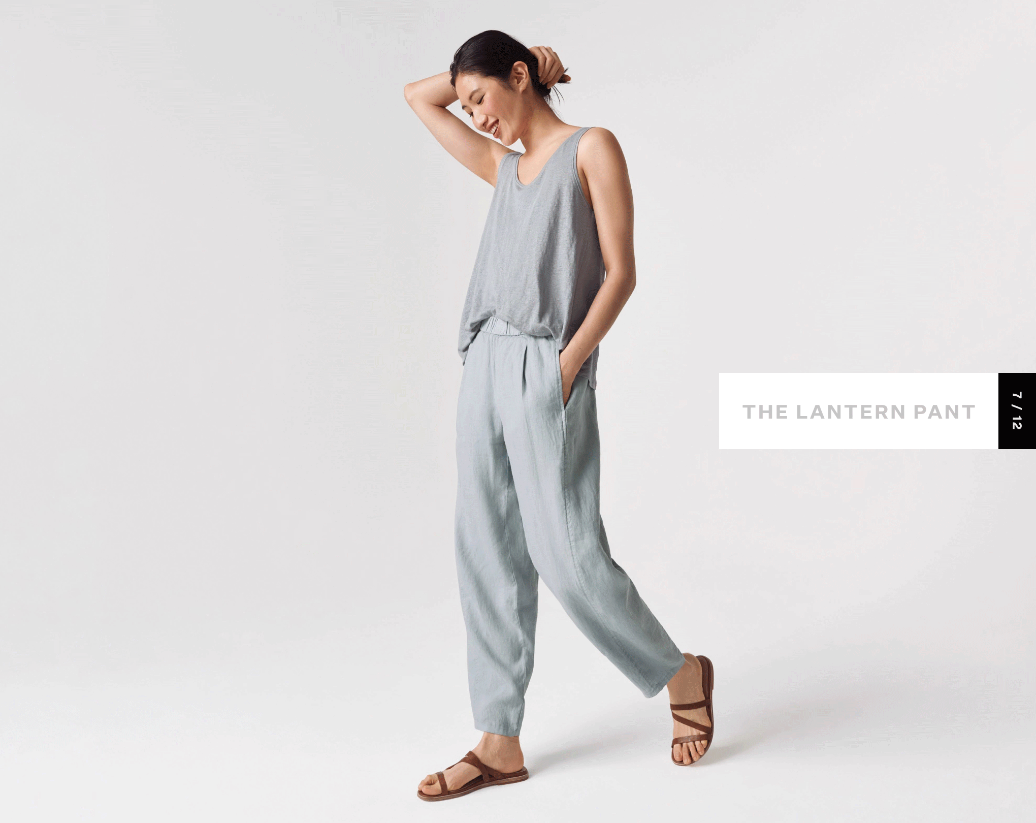 Organic Linen Lantern Pant in Geyser and Nile
