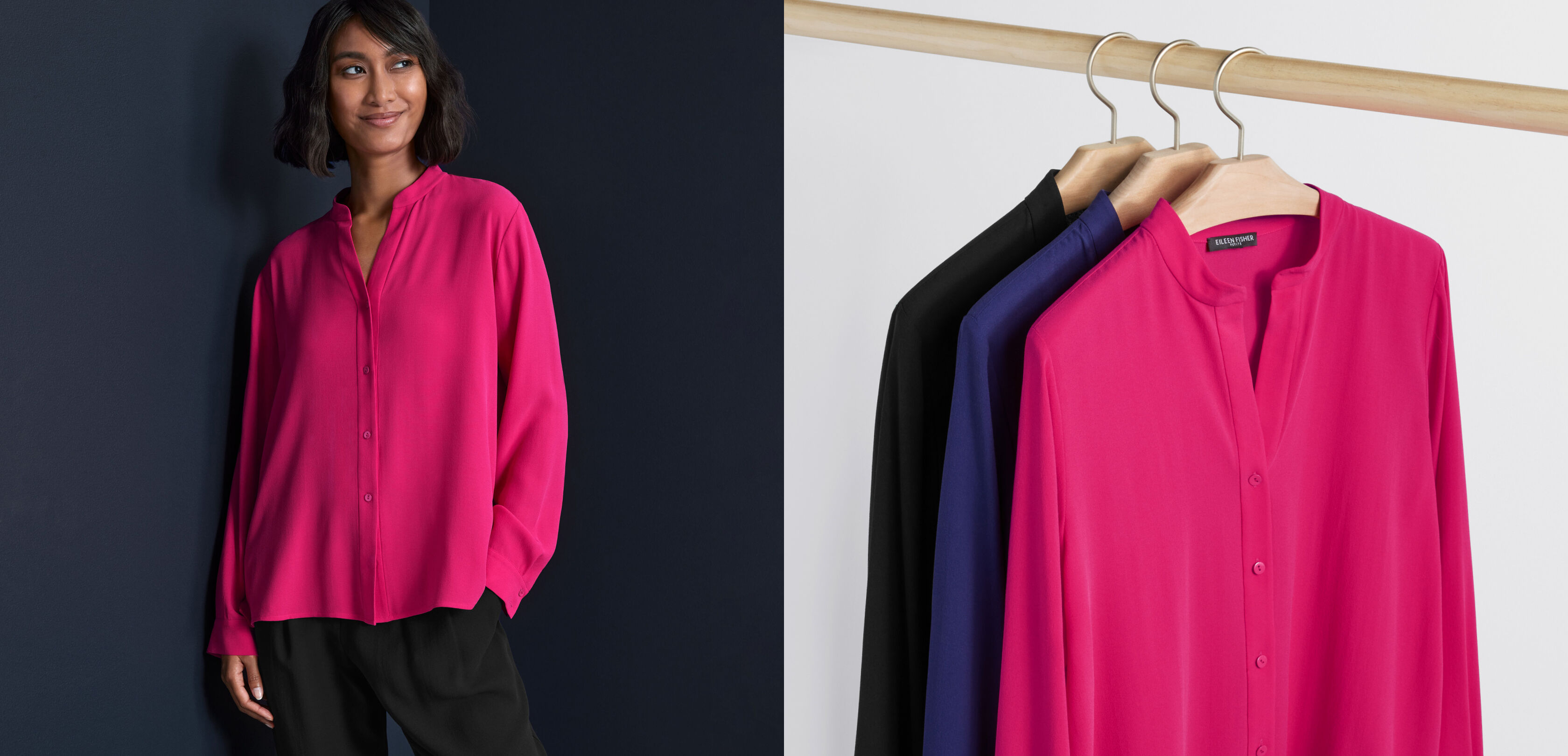 Silk Georgette Crepe Band Collar Shirt Silk Georgette Crepe Band Collar Shirt