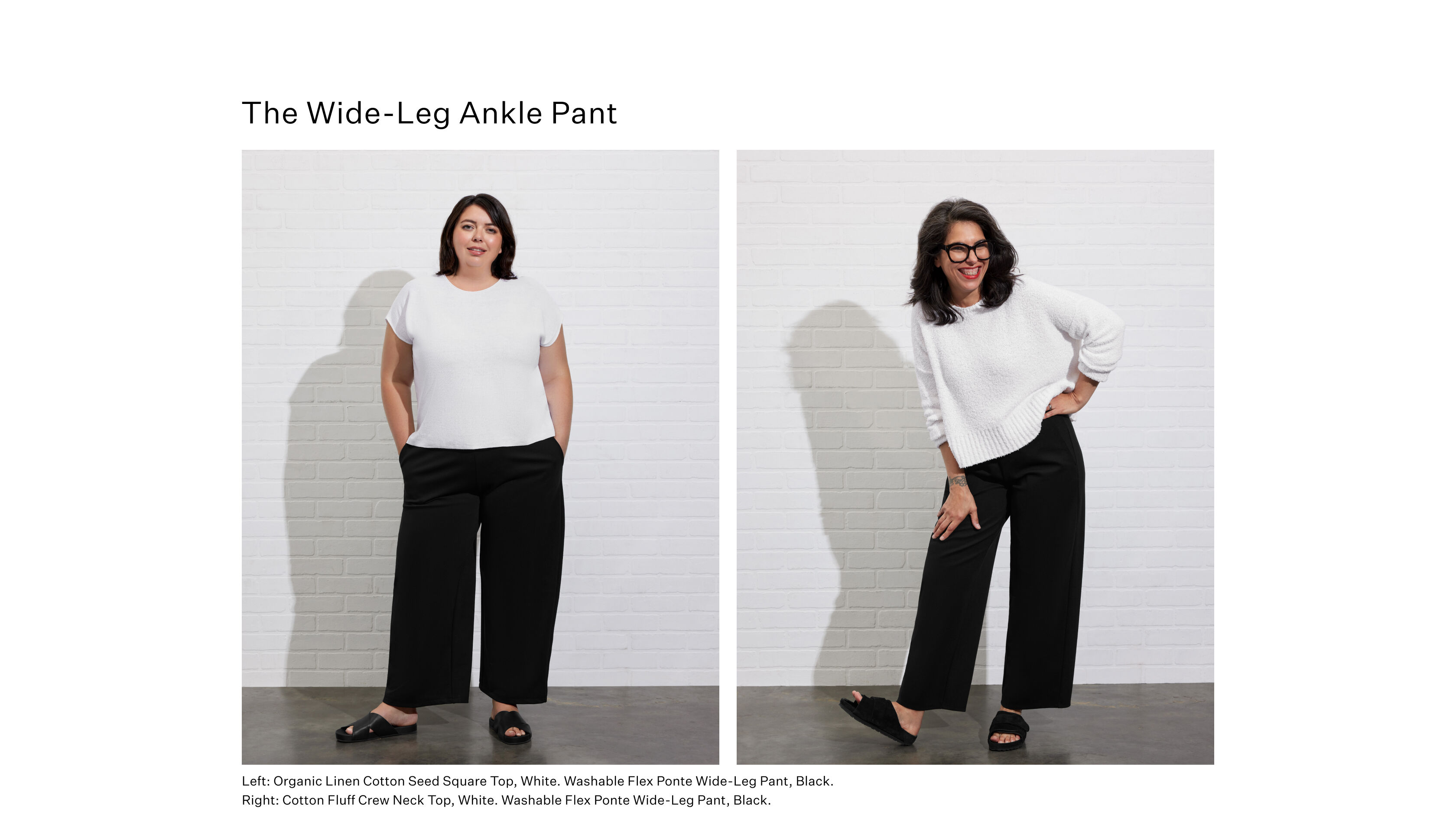 Women wearing EILEEN FISHER wide-leg ankle pants.