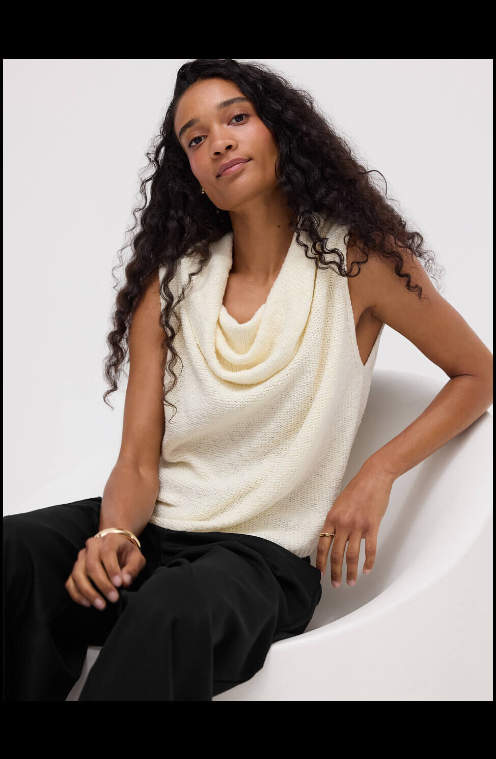 Peruvian Cotton Cloud Drape Neck Vest Looks