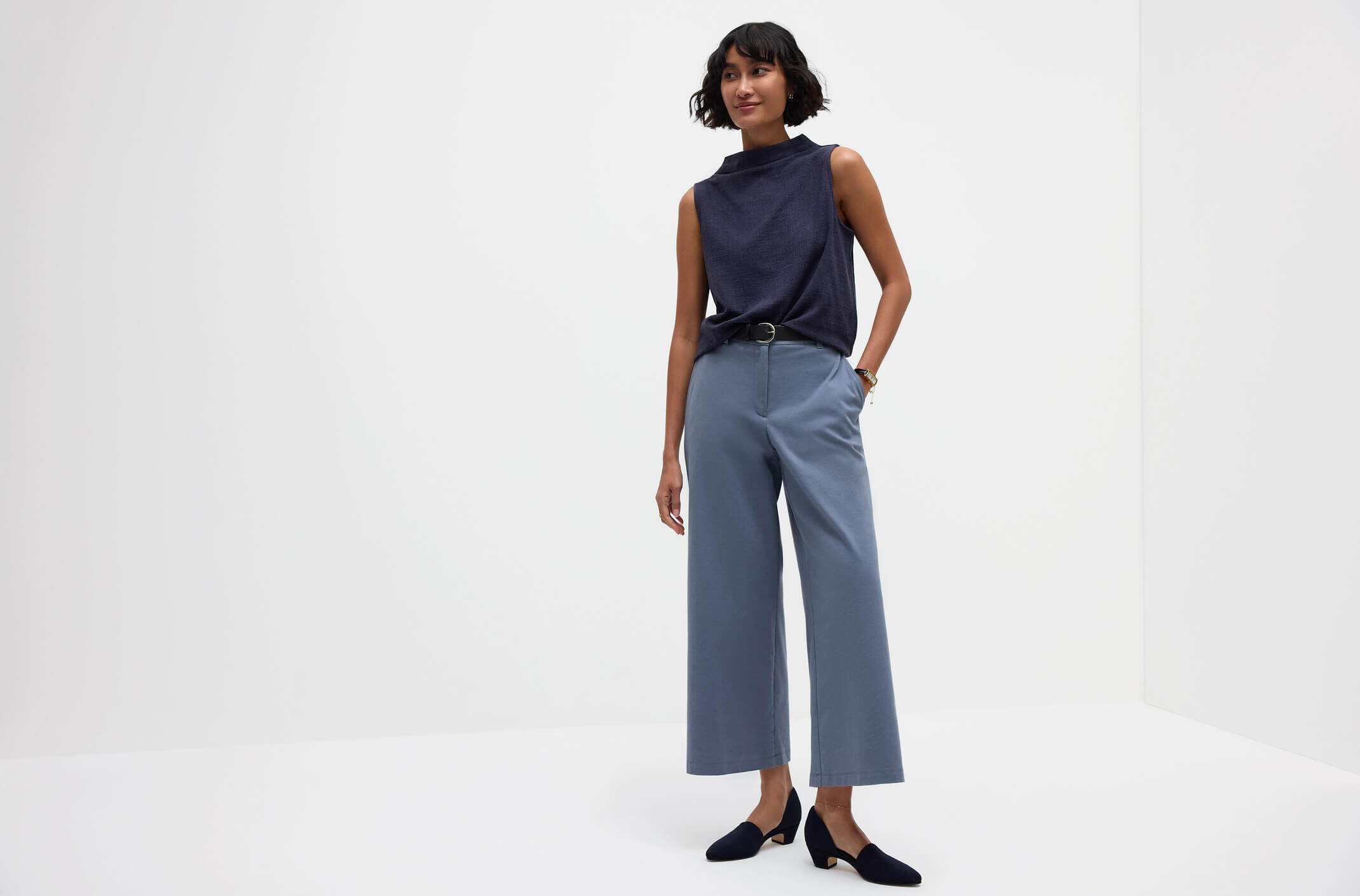 Cotton Blend Ponte Wide Leg Trouser