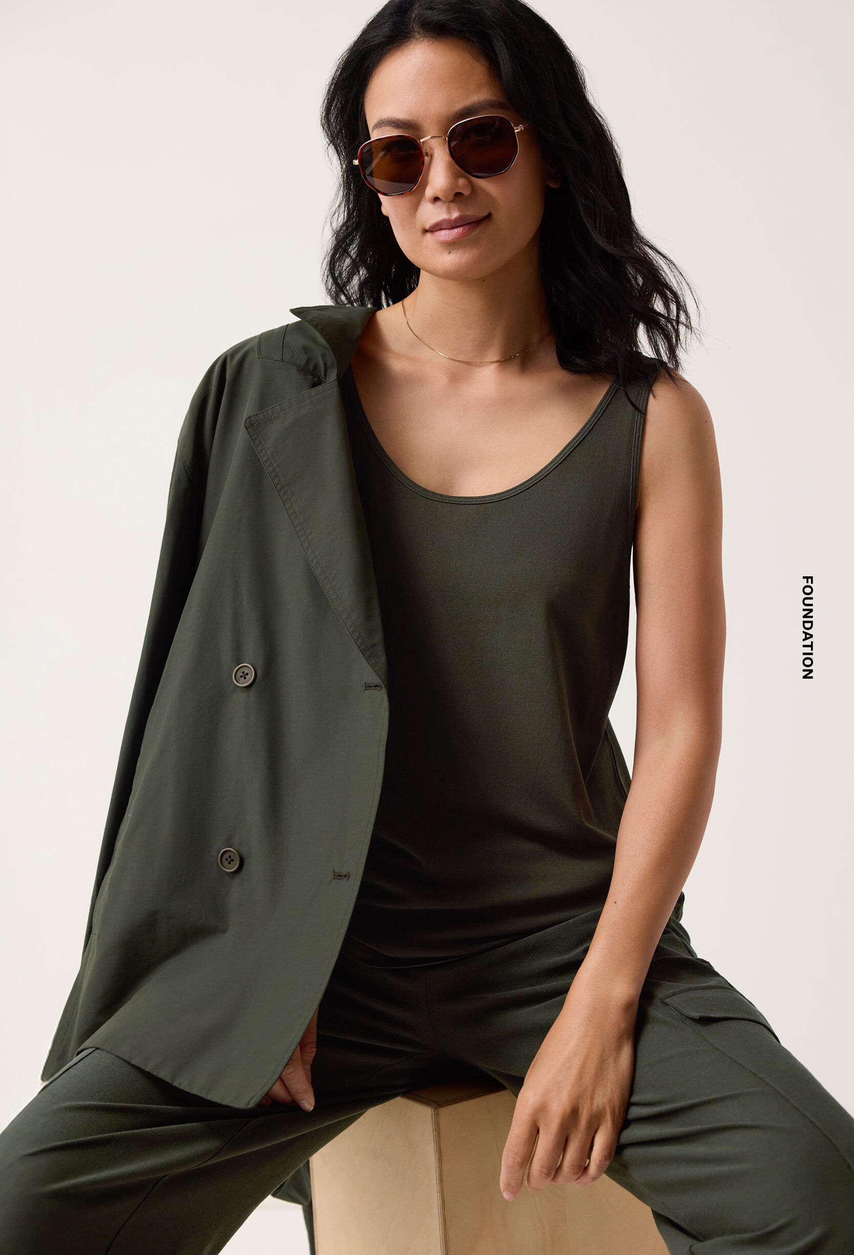 Stretch Silk Jersey Scoop Neck Tank in Woodland
