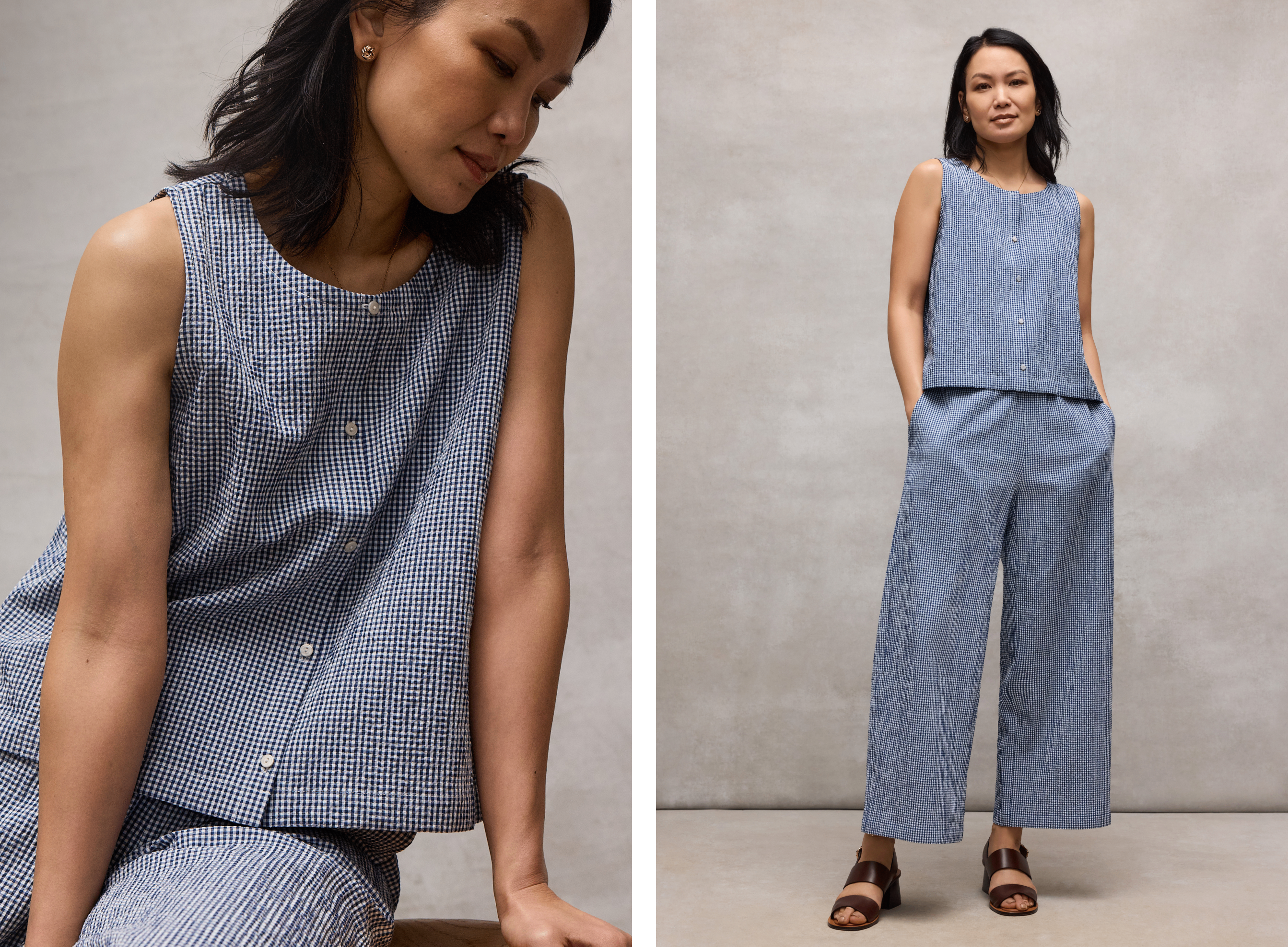 Organic Cotton Pucker Check Vest and Pant Set