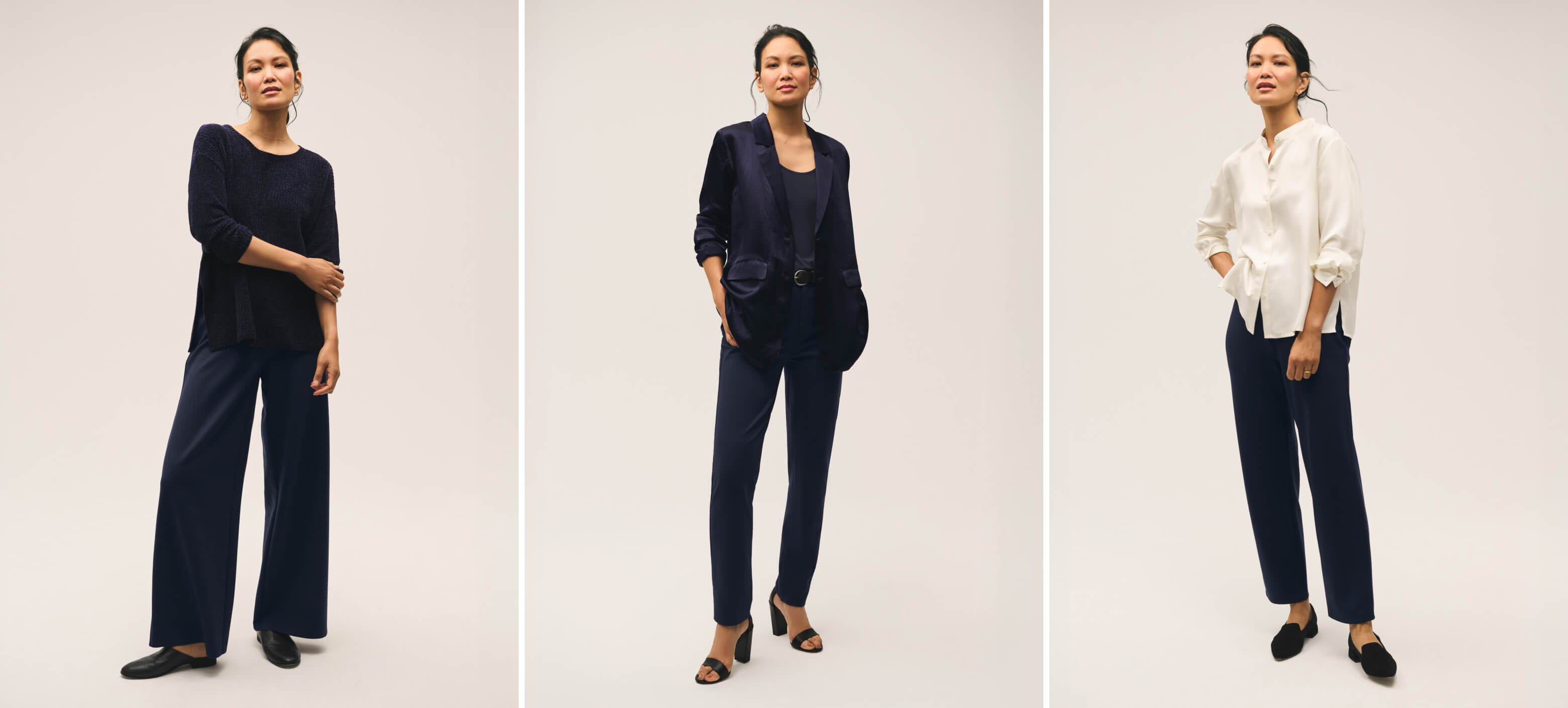 Washable Flex Ponte Wide Pant and Slim Jean in Ink Washable Flex Ponte Wide Pant and Slim Jean in Ink