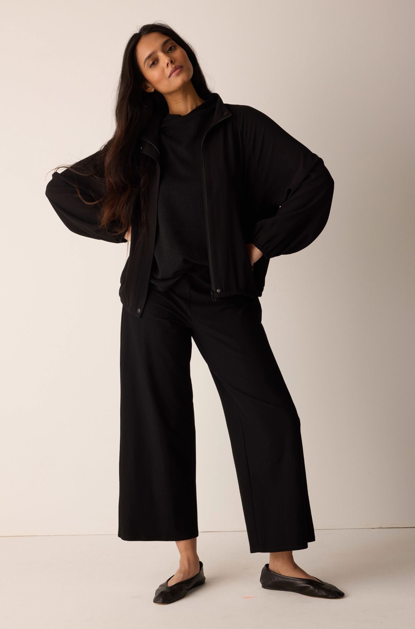 Washable Stretch Crepe Wide Leg Pant