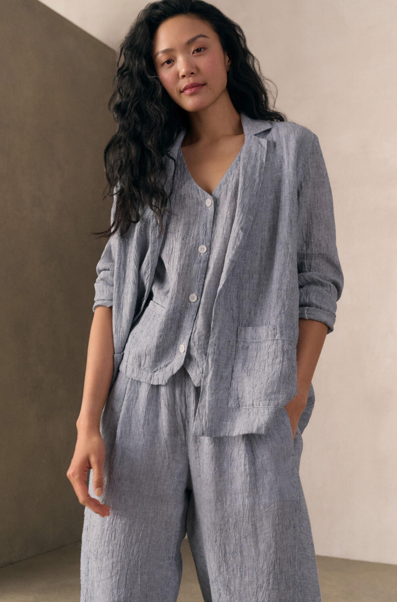 Puckered Organic Linen Stripe Styles