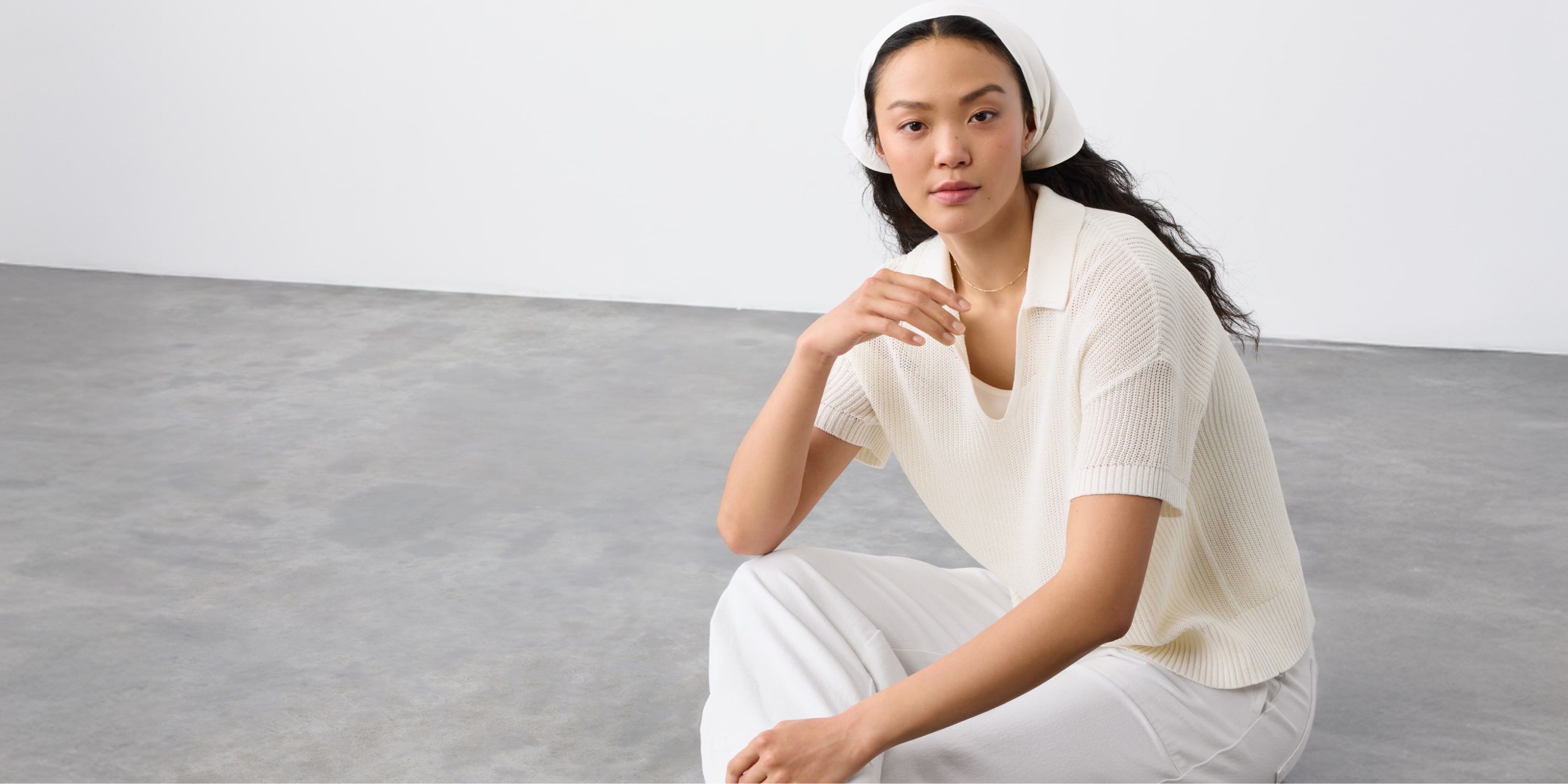 Cotton Silk Cord Split Neck Top
