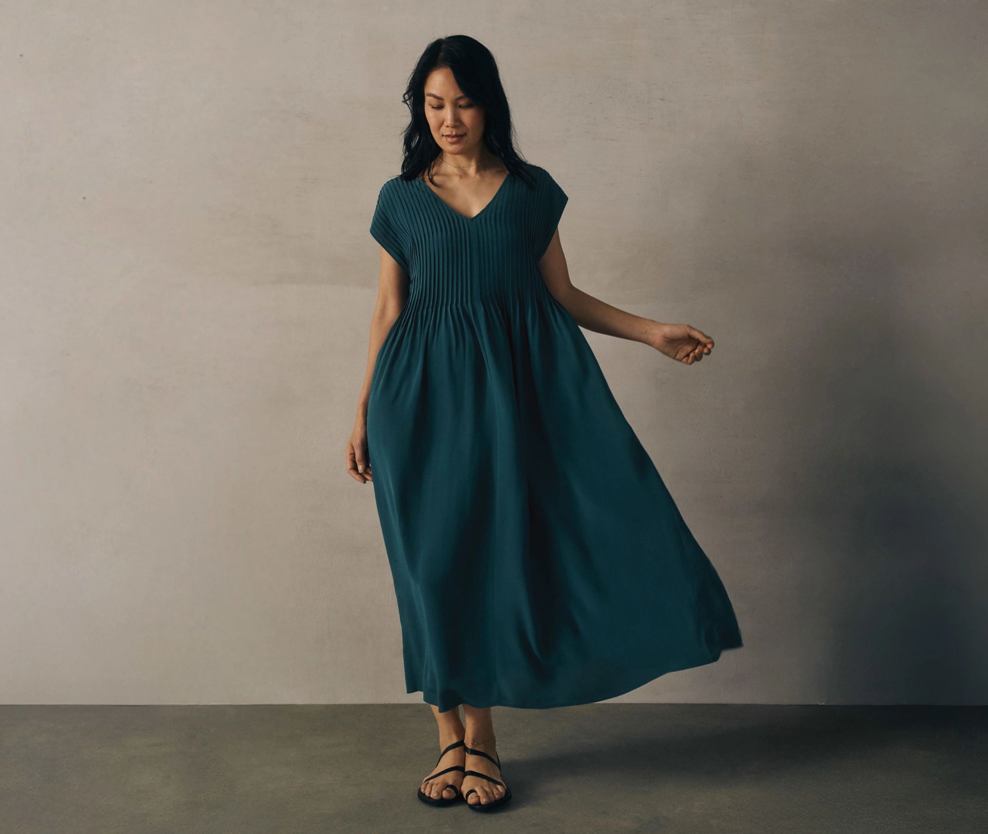 Silk Crepe de Chine V Neck Dress