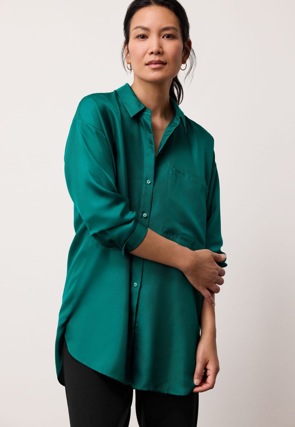 Classic Collar Shirt in Cotton Poplin Silk and Bubble Jacquard