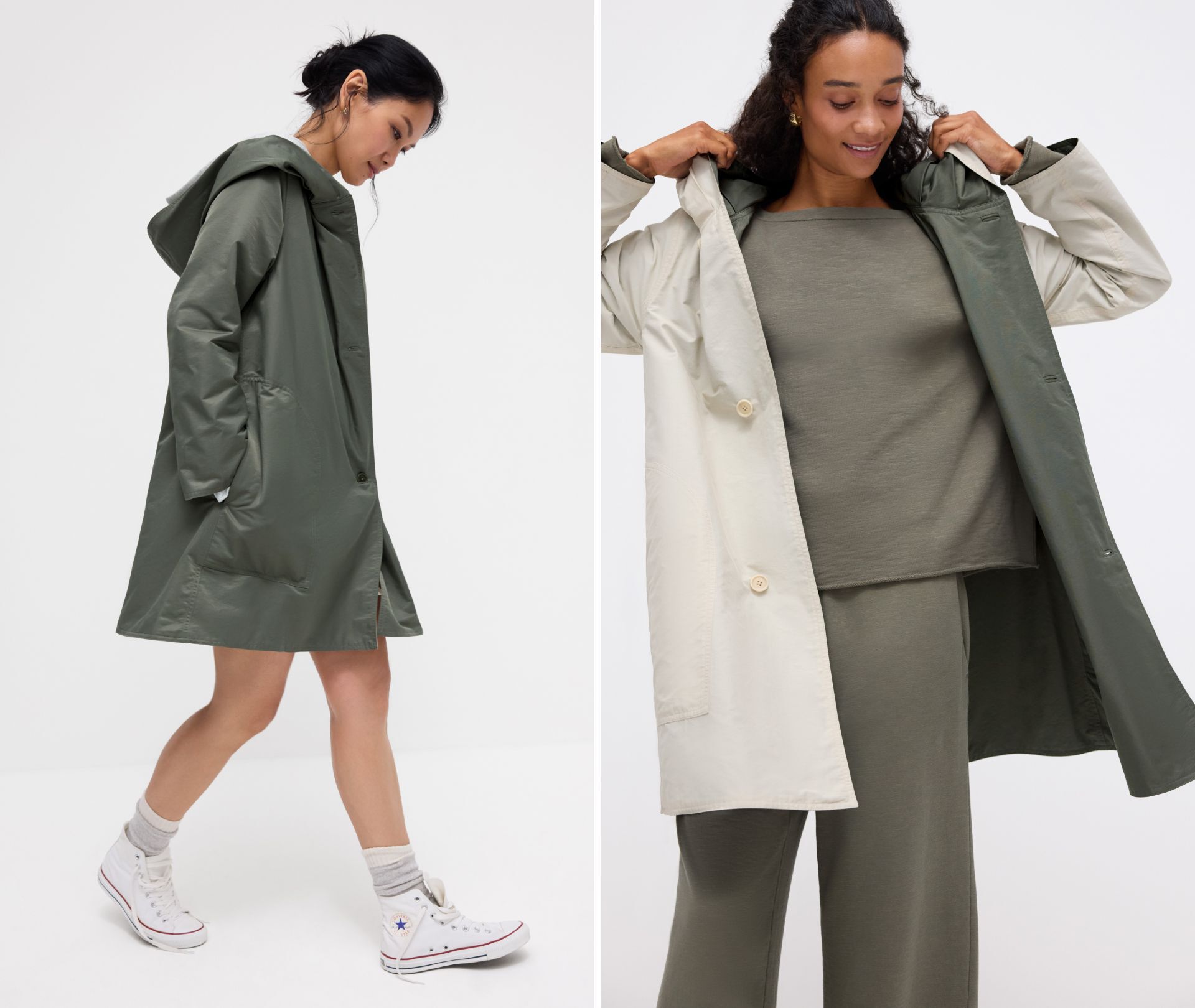 Cotton Nylon Reversible Hooded Coat