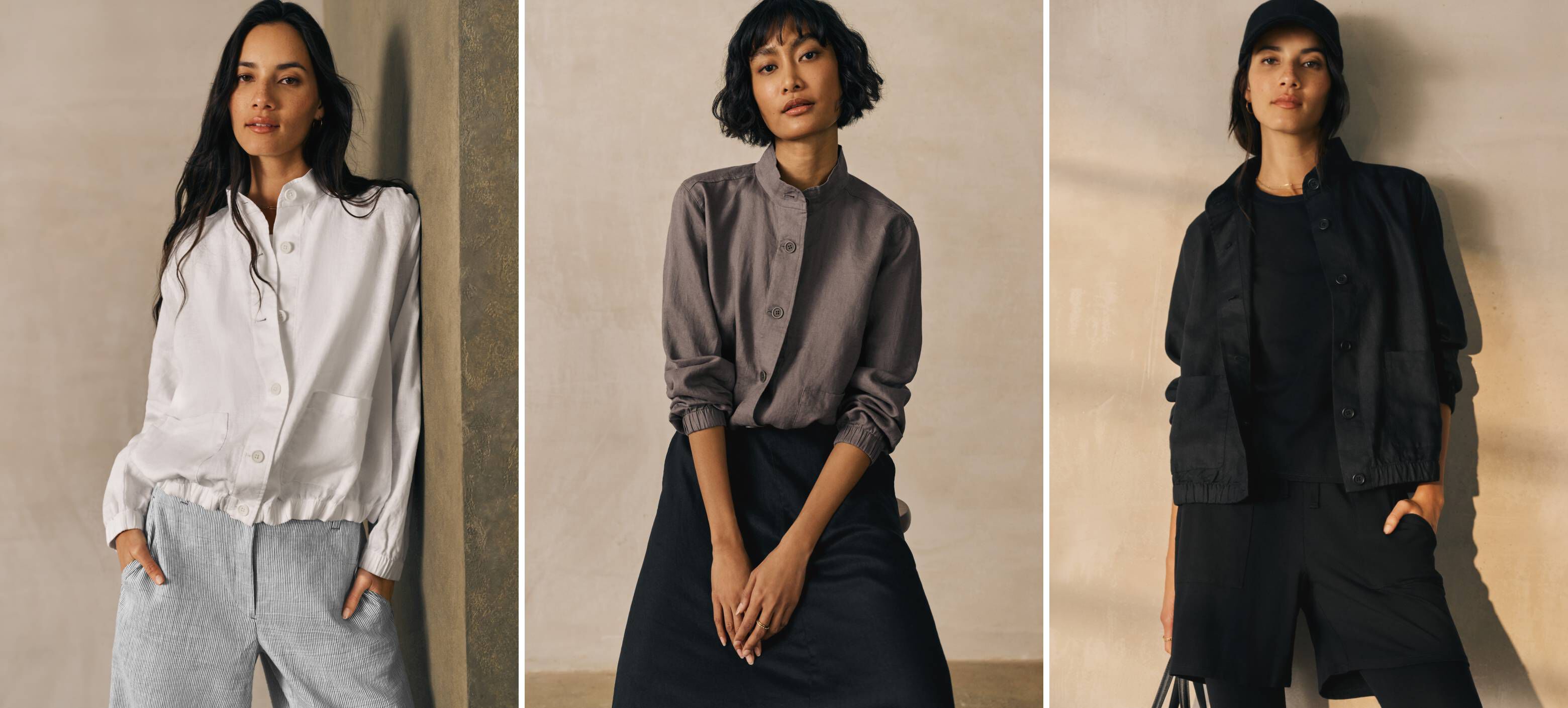 Organic Linen Stand Collar Jacket