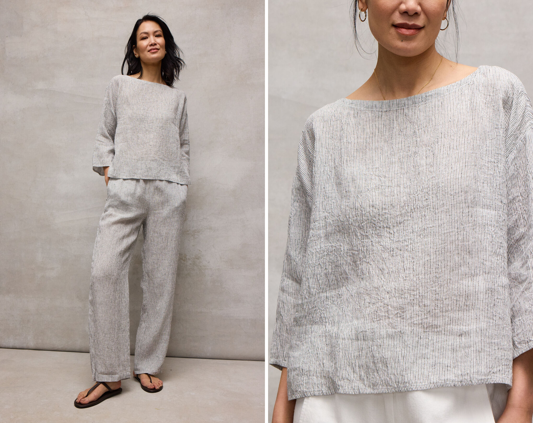 Puckered Organic Linen Stripe Box Top and Pant