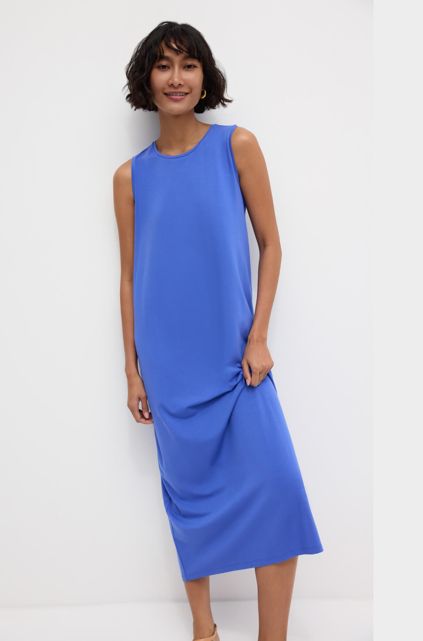 Stretch Jersey Knit Round Neck Dress