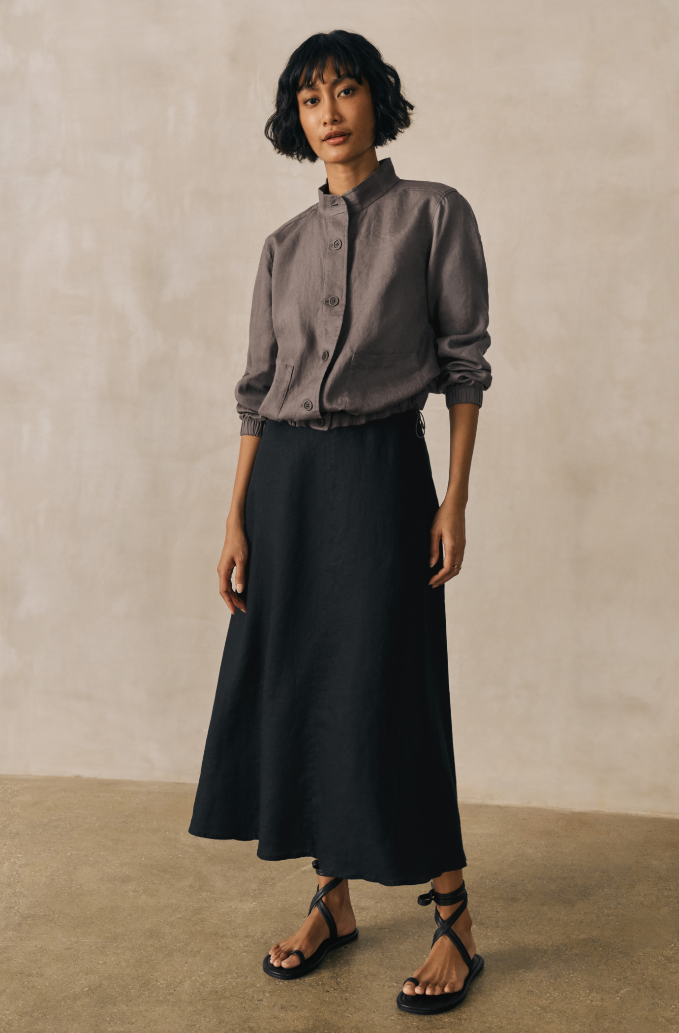 Organic Linen Stand Collar Jacket