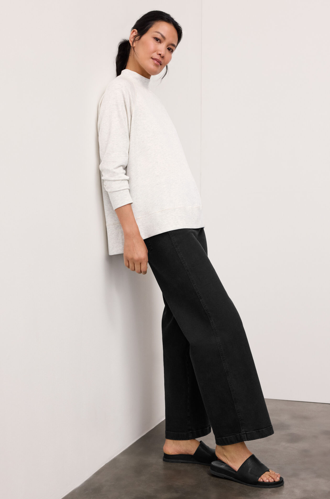 Cotton Stretch Denim Wide Leg Jean