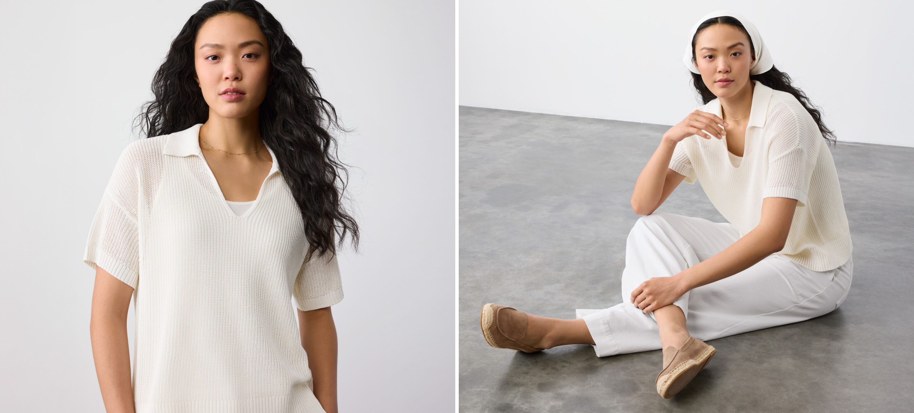 Cotton Silk Cord Split Neck Top