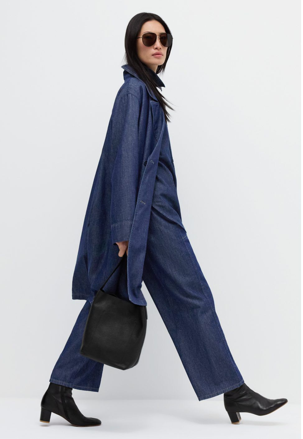 Cotton Stretch Denim Wide Leg Trouser