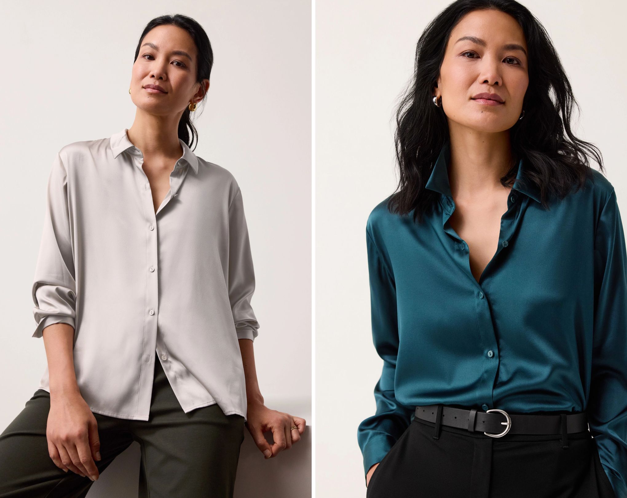 Stretch Silk Charmeuse Classic Collar Shirt