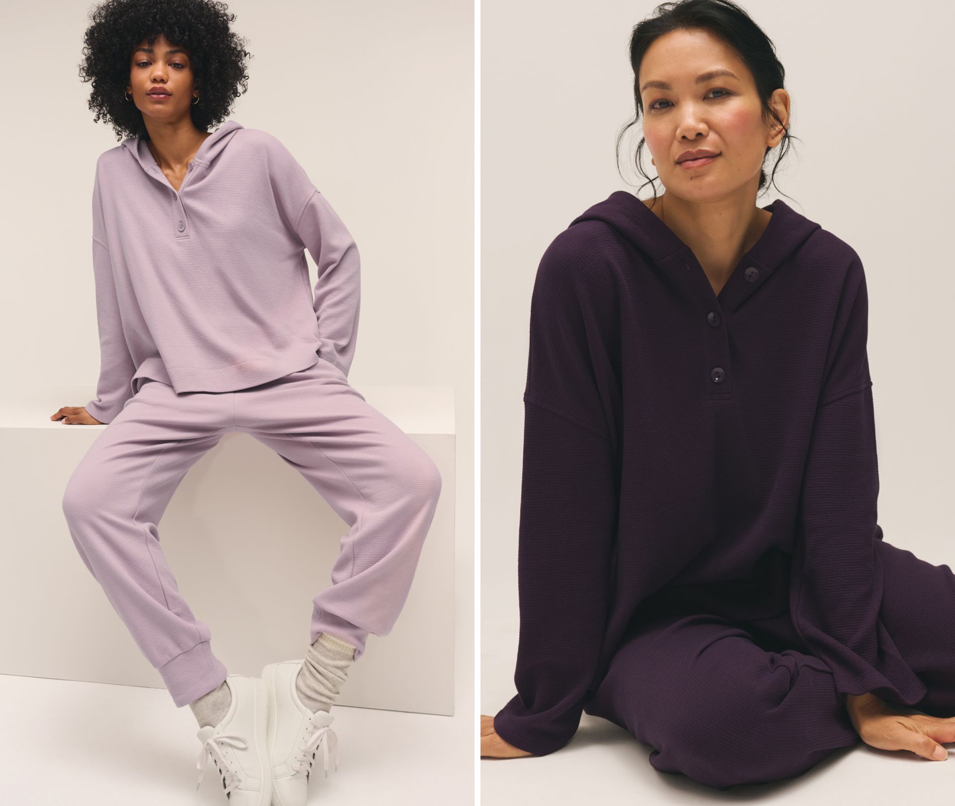 The Waffle Cotton Blend Doubleknit Sets in Lunette and Aubergine