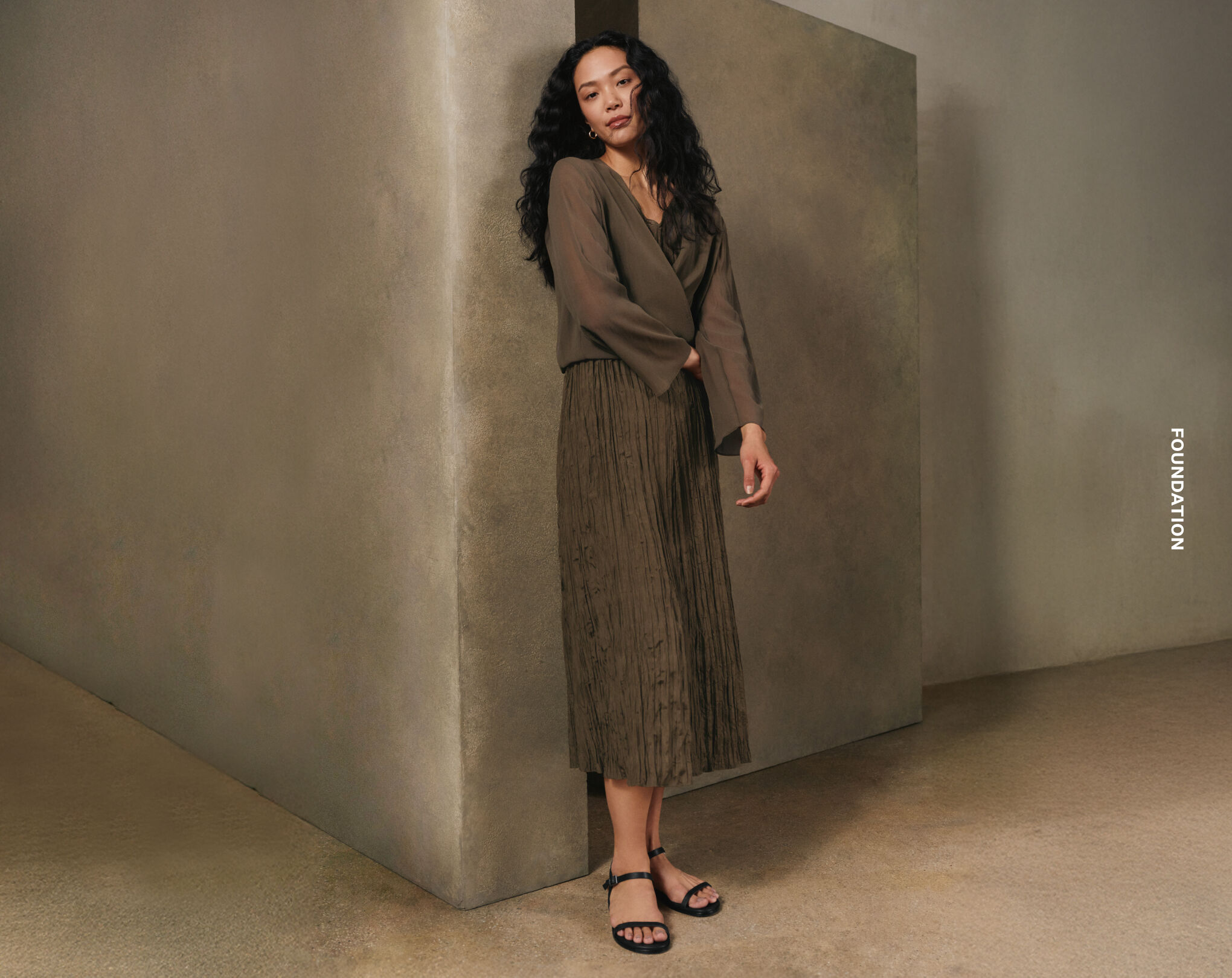 Crushed Silk V Neck Dress with Sheer Silk Georgette Tie Jacket