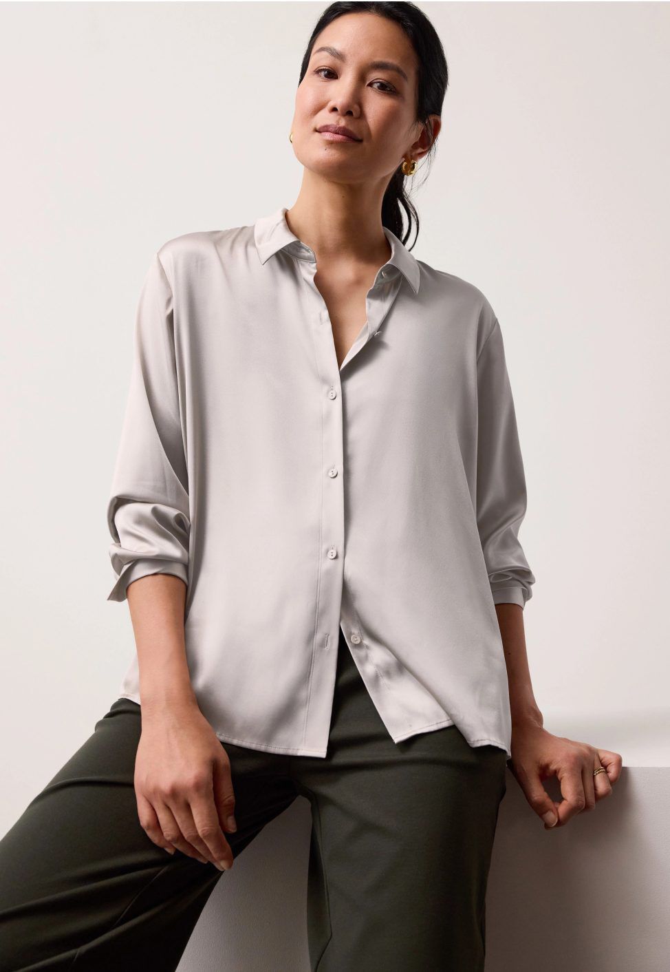 Classic Collar Shirt in Cotton Poplin Silk and Bubble Jacquard