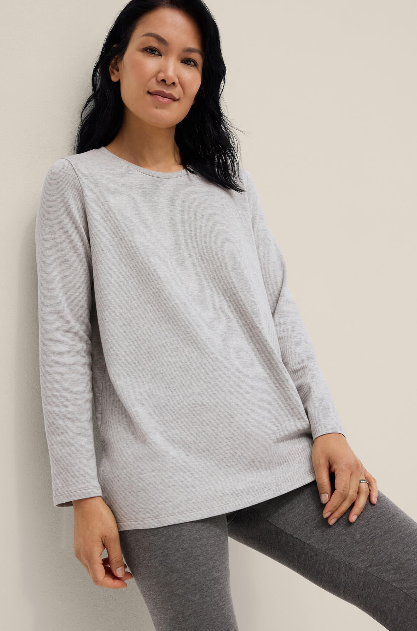 Striped Cozy Brushed Terry Long Top