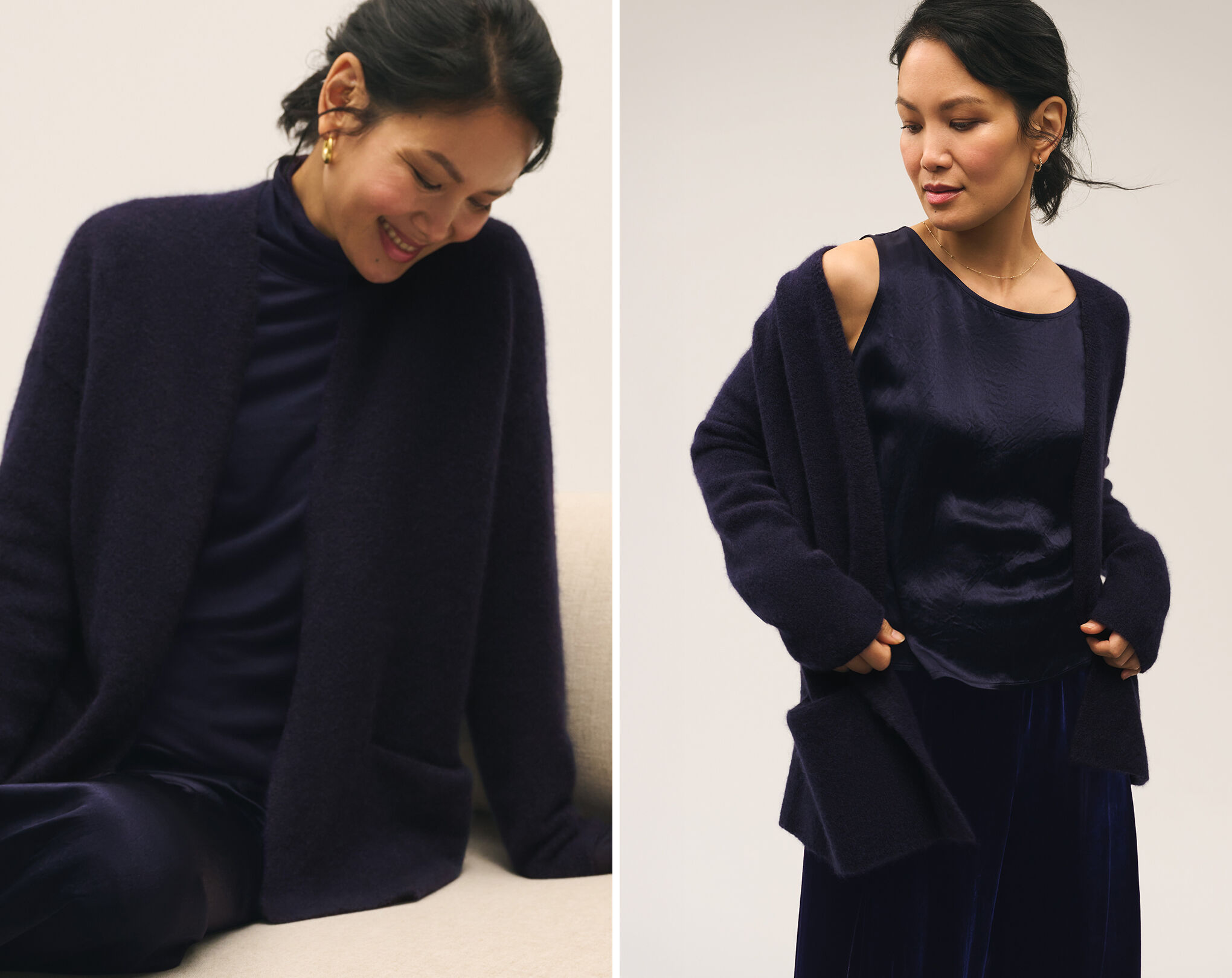 Cashmere Silk Boucle Bliss Cardigan in Ink Cashmere Silk Boucle Bliss Cardigan in Ink