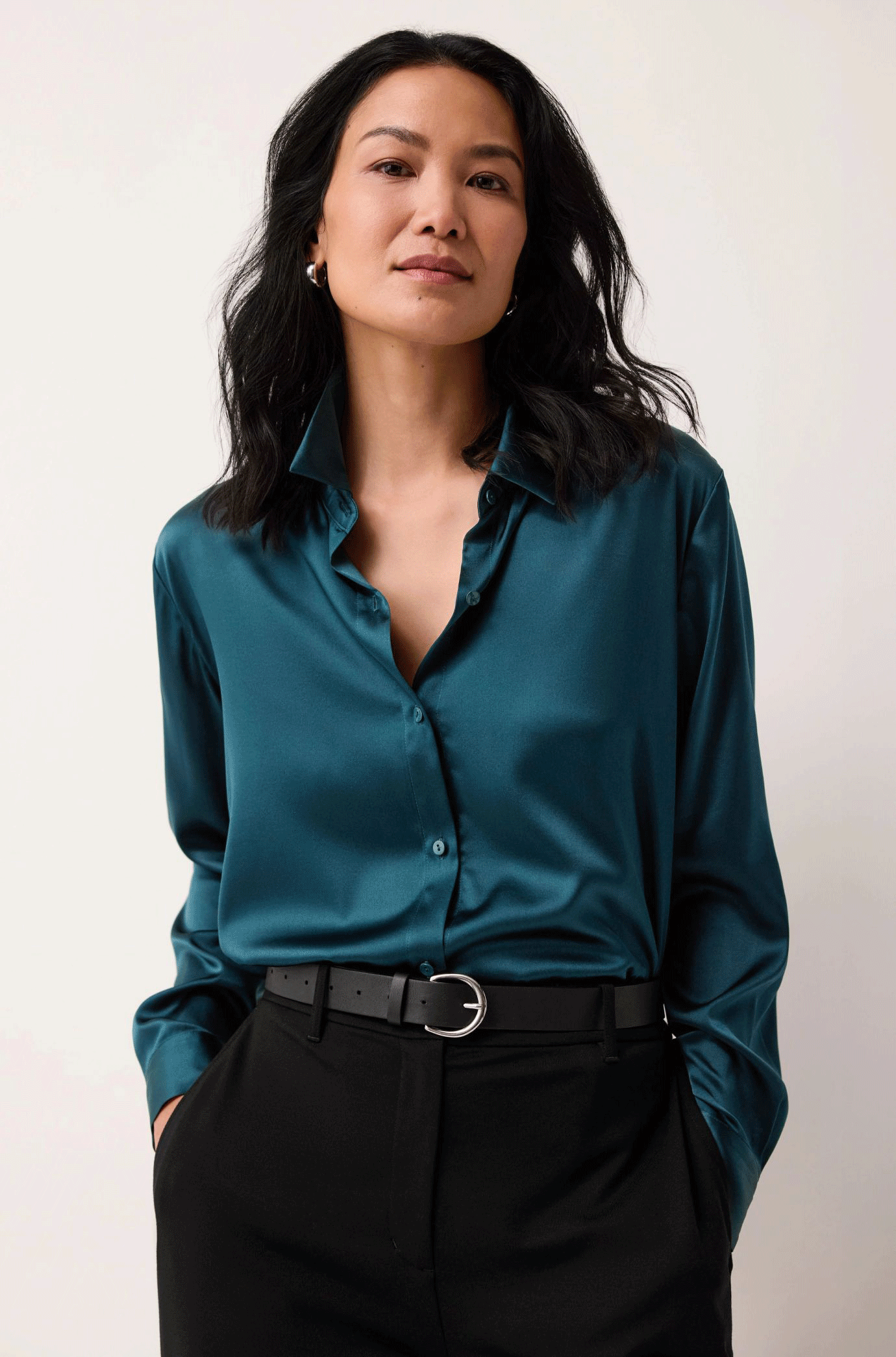 Stretch Silk Charmeuse Classic Collar Shirt Stretch Silk Charmeuse Classic Collar Shirt