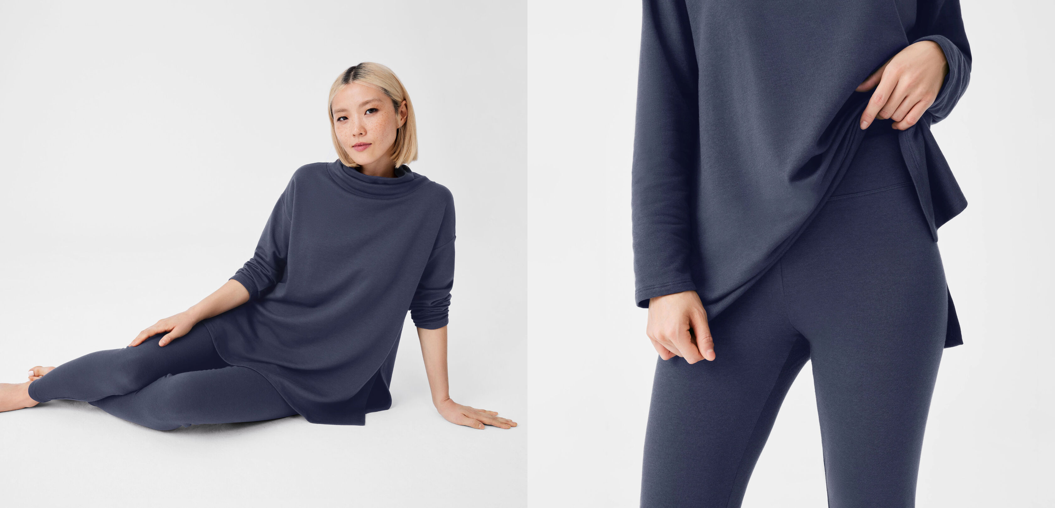 Cozy Brushed Terry Hug Funnel Neck Long Top and Leggings Cozy Brushed Terry Hug Funnel Neck Long Top and Leggings
