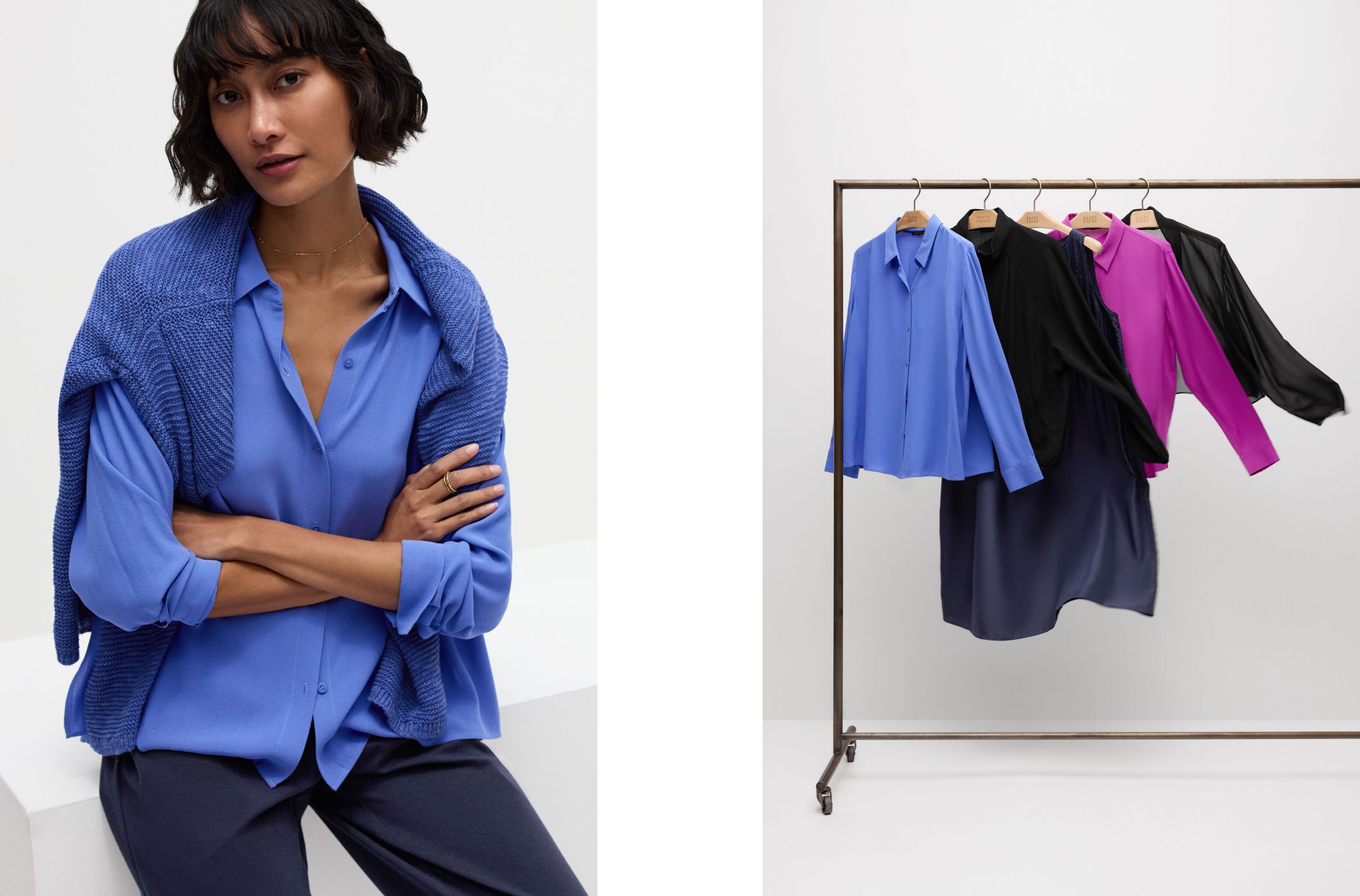 Silk Georgette Crepe Classic Collar Shirt