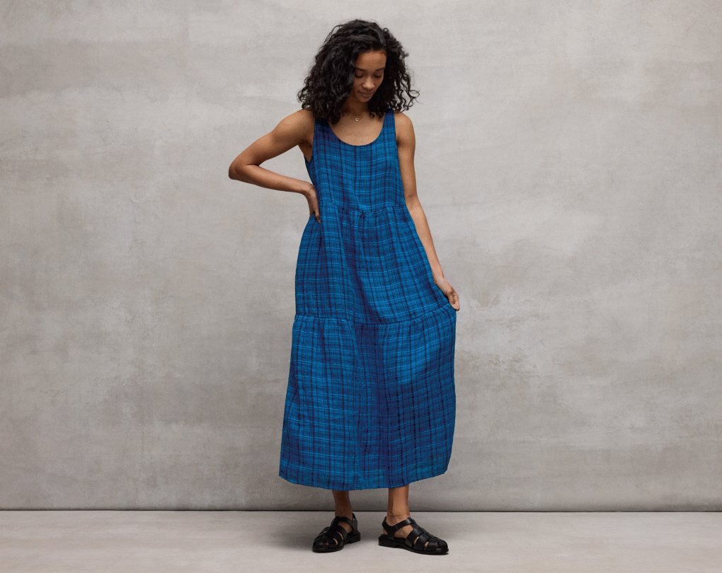 New Styles in Puckered Organic Linen Plaid