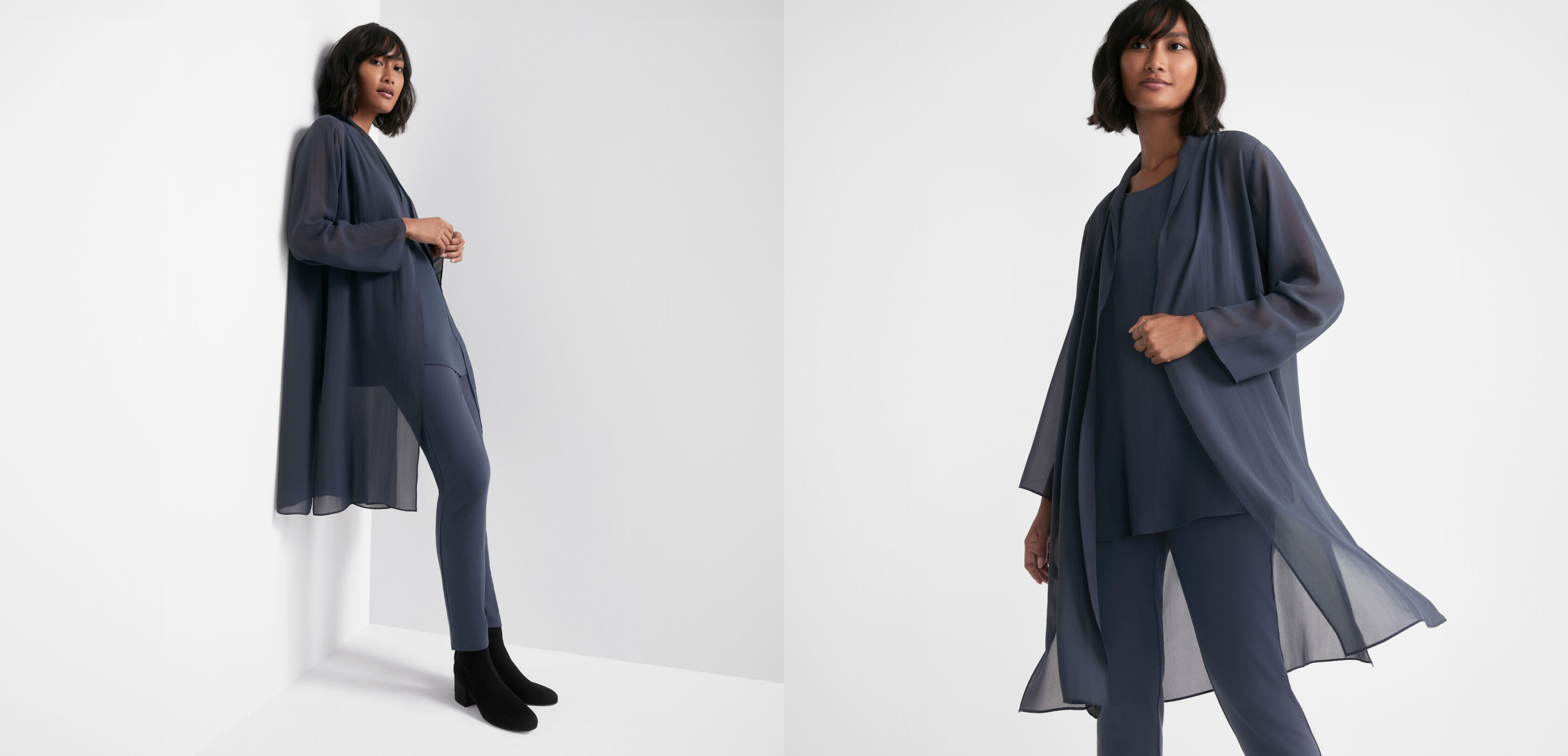 Sheer Silk Georgette High Collar Jacket with Ponte Slim Pant Sheer Silk Georgette High Collar Jacket with Ponte Slim Pant