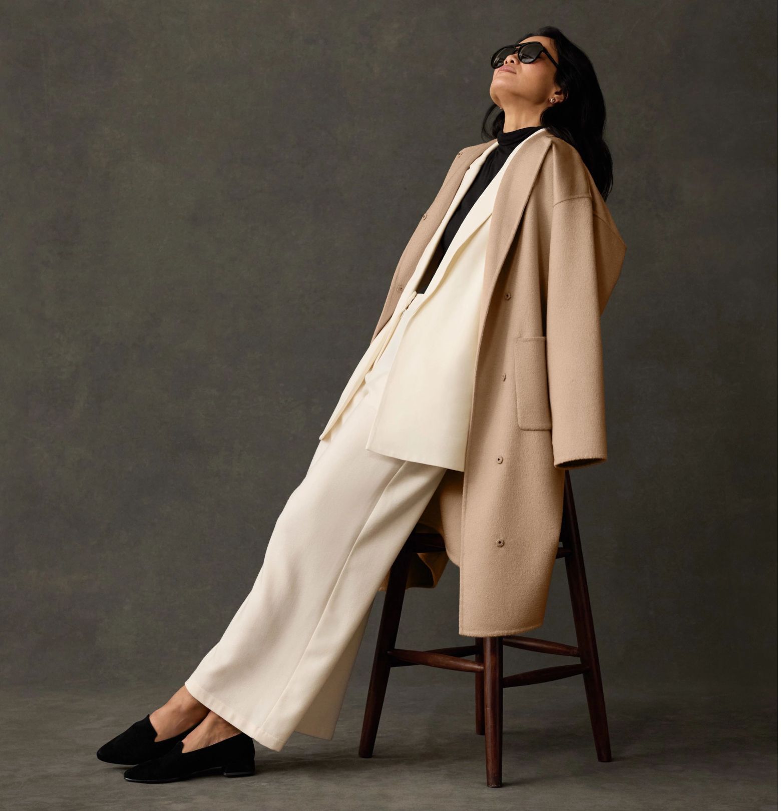 Stretch Wool Crepe Long Blazer and Wide Leg Trouser Stretch Wool Crepe Long Blazer and Wide Leg Trouser