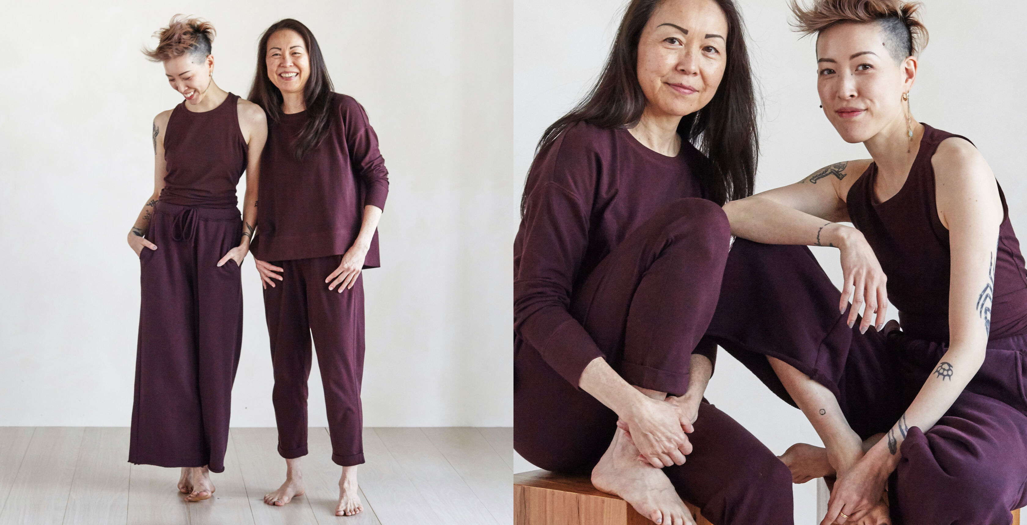 Two woman wearing clothes of different proportions. Two woman wearing clothes of different proportions.