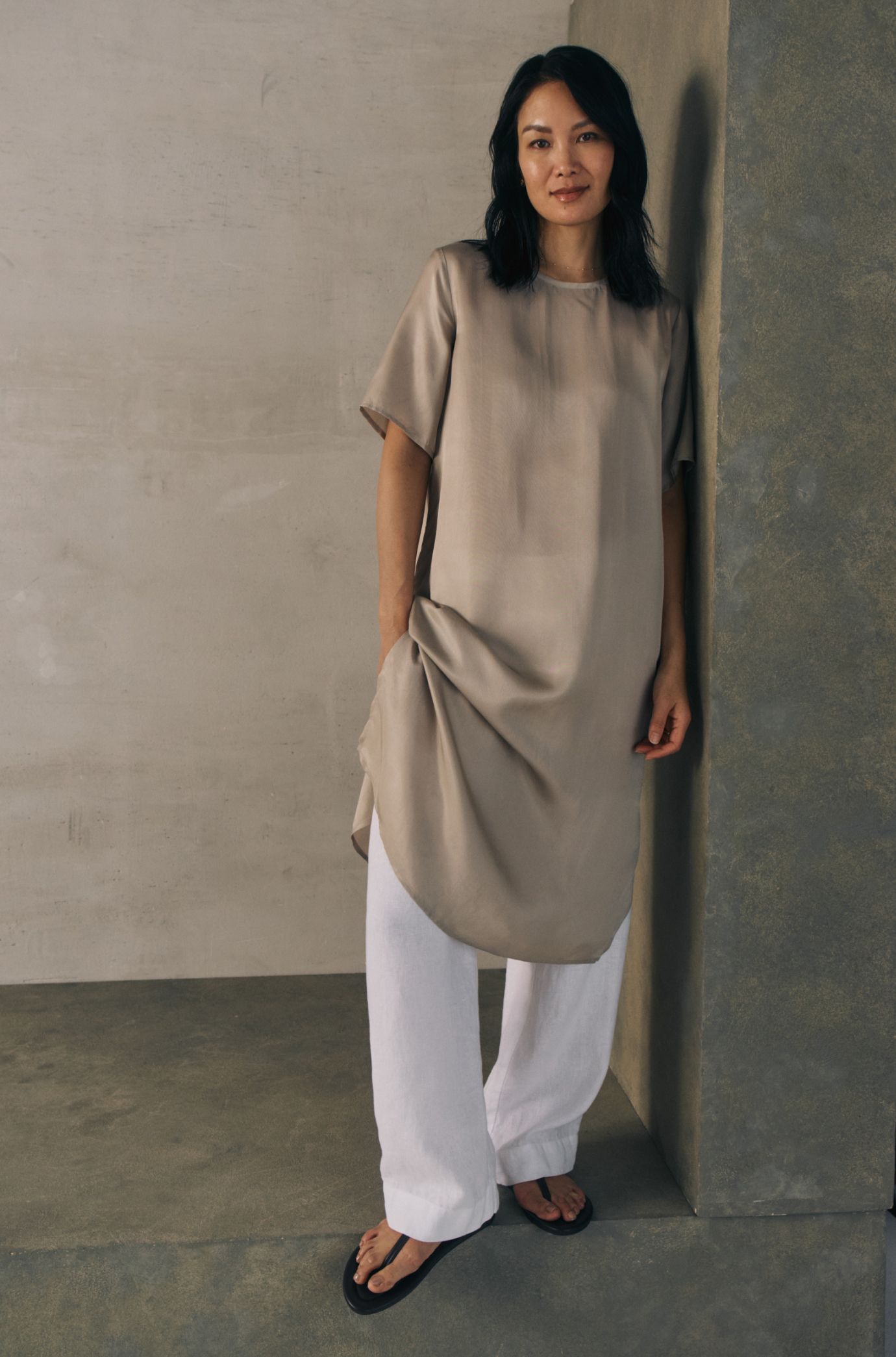 Lightweight Satin Shimmer Tee Dress