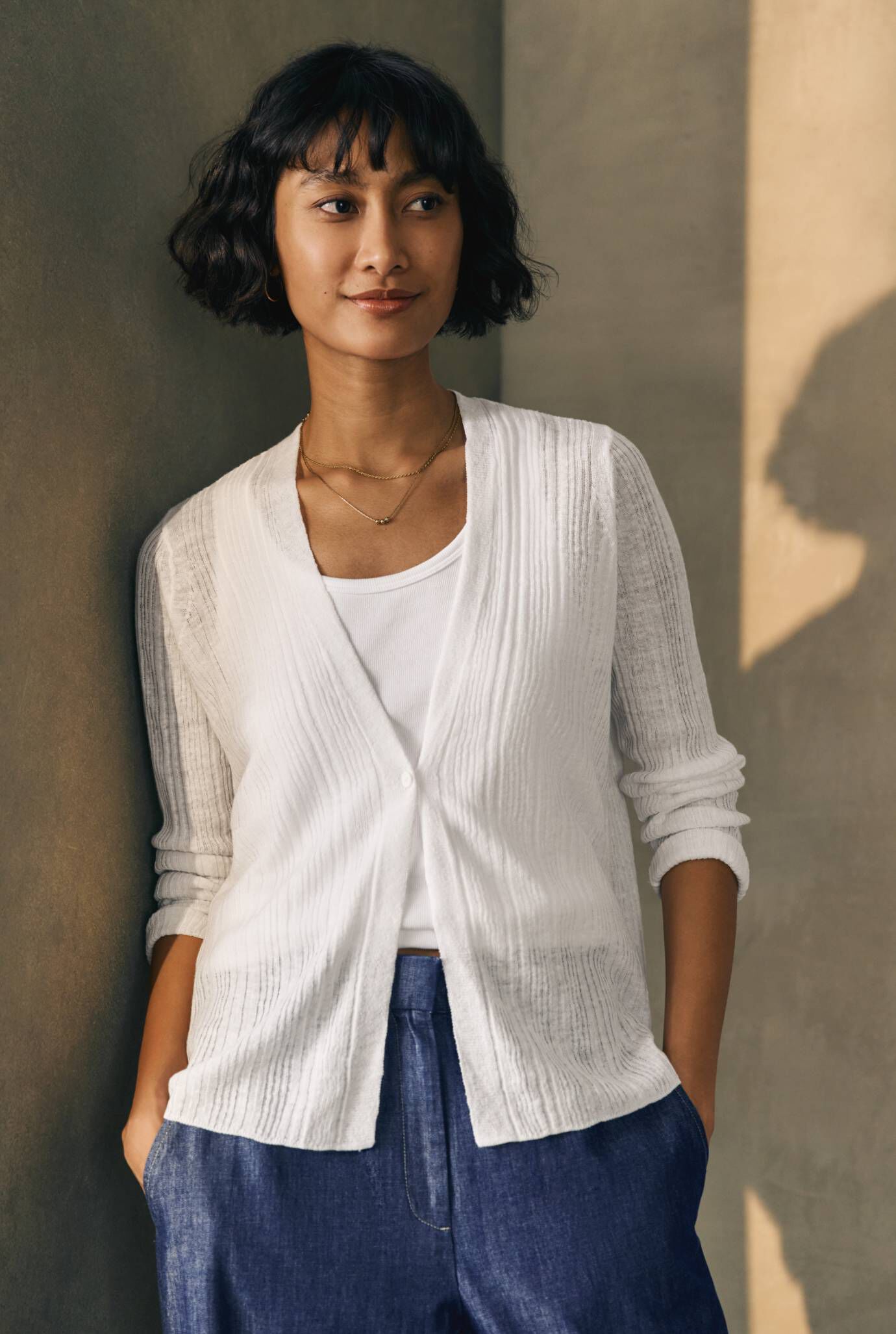 Organic Linen Cotton V Neck Cardigan