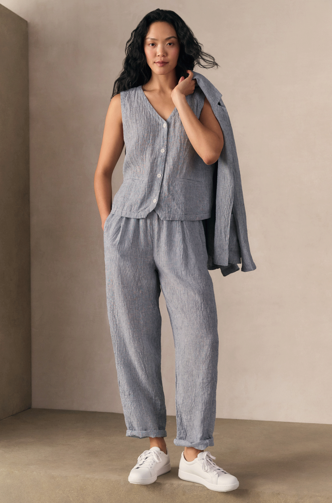 Puckered Organic Linen Stripe Work Looks