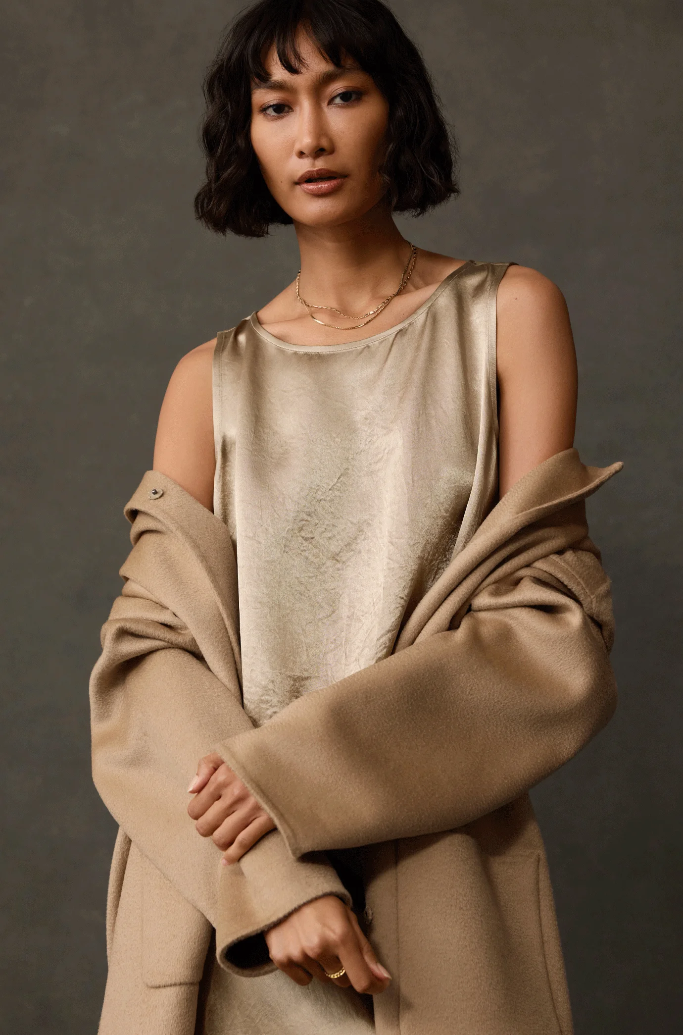 Textured Satin Ballet Neck Tank