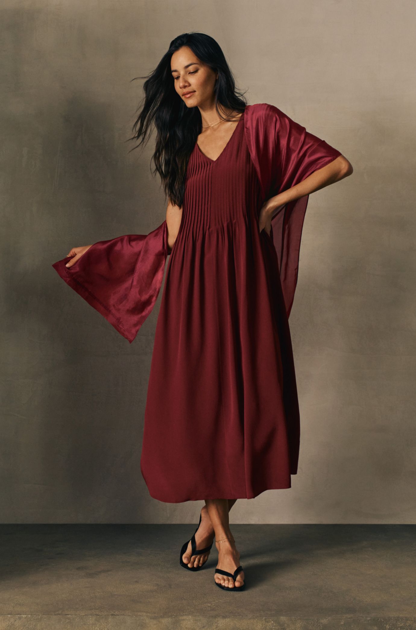 Silk Crepe de Chine V Neck Dress