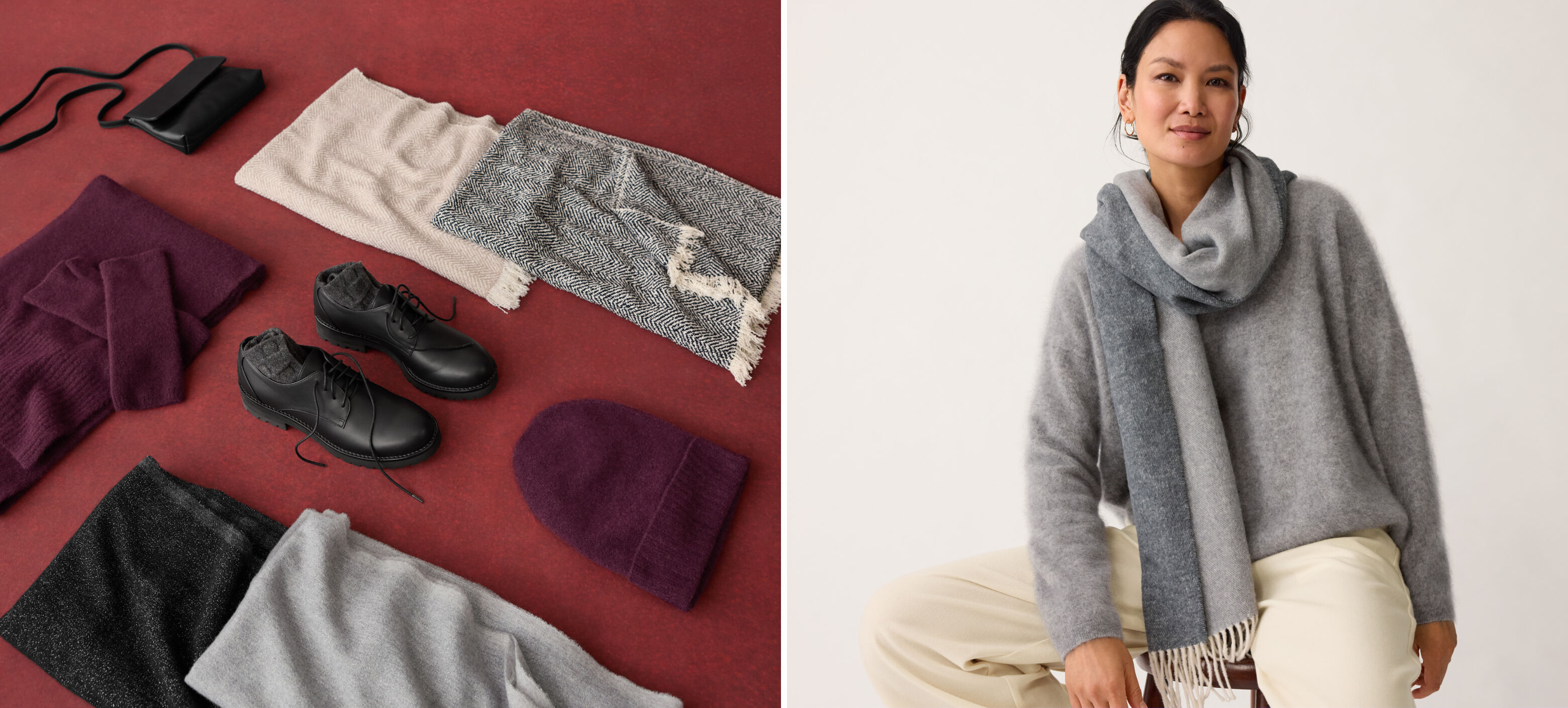 Brushed Recycled Cotton Cashmere Scarf in Ash