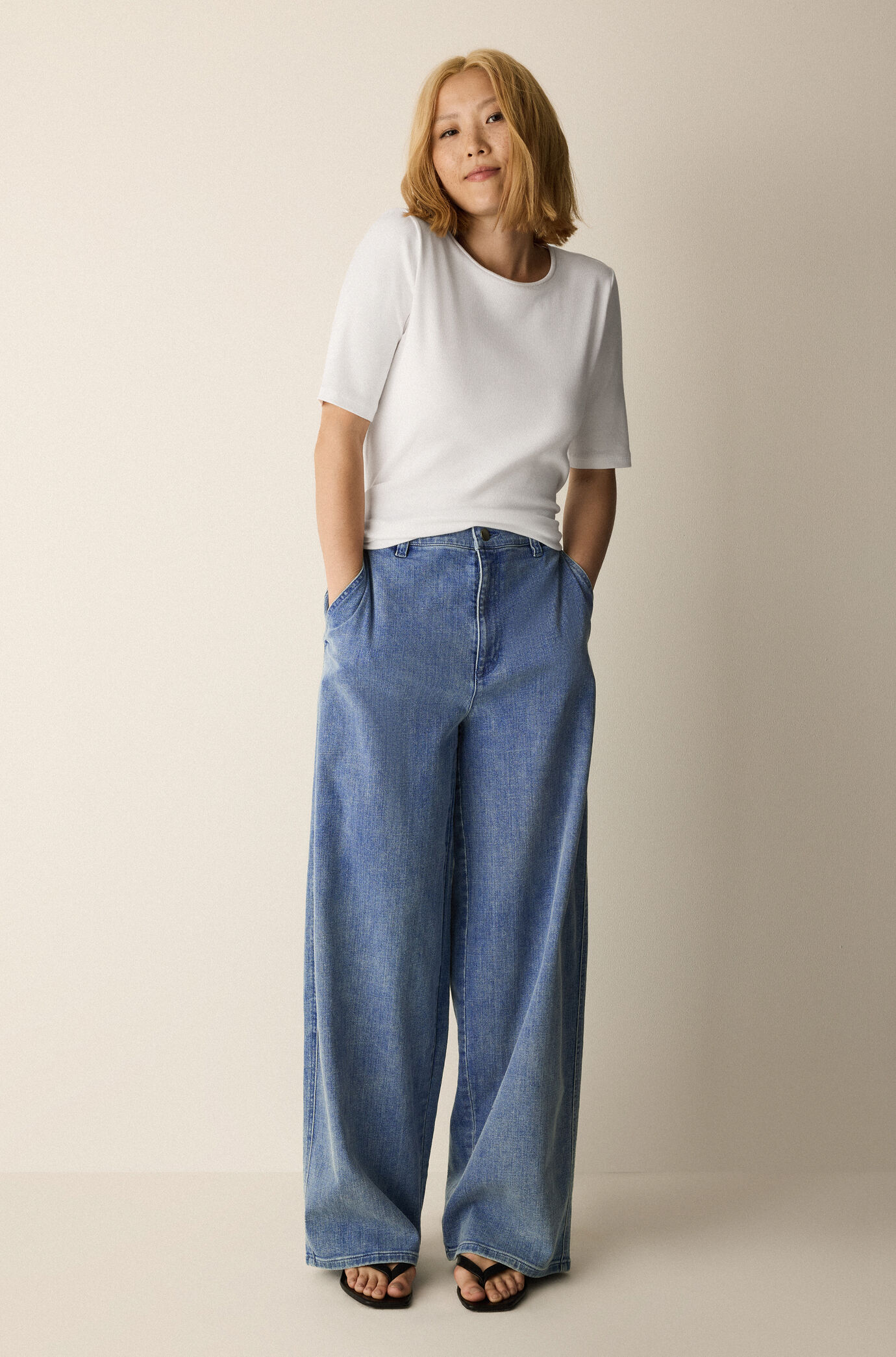 Cotton Stretch Denim Roomy Wide Trouser