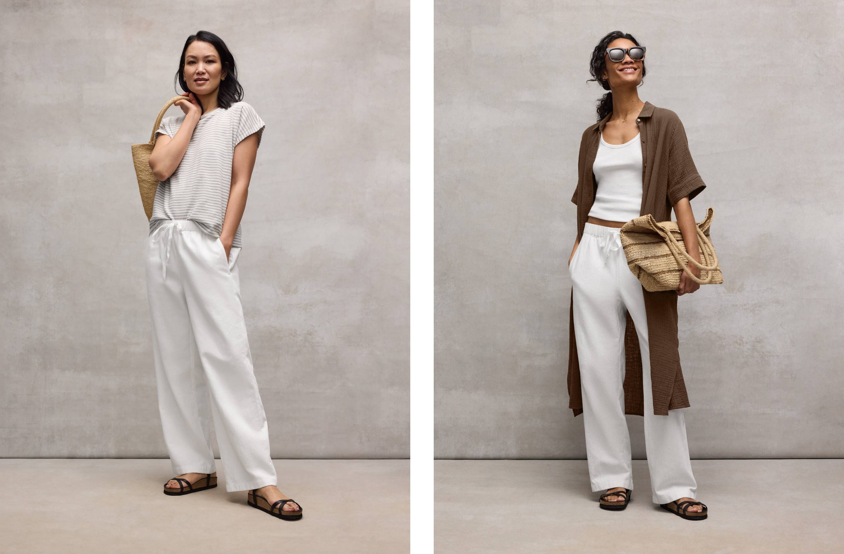 Slubby Organic Cotton Linen Full Length Straight Pant