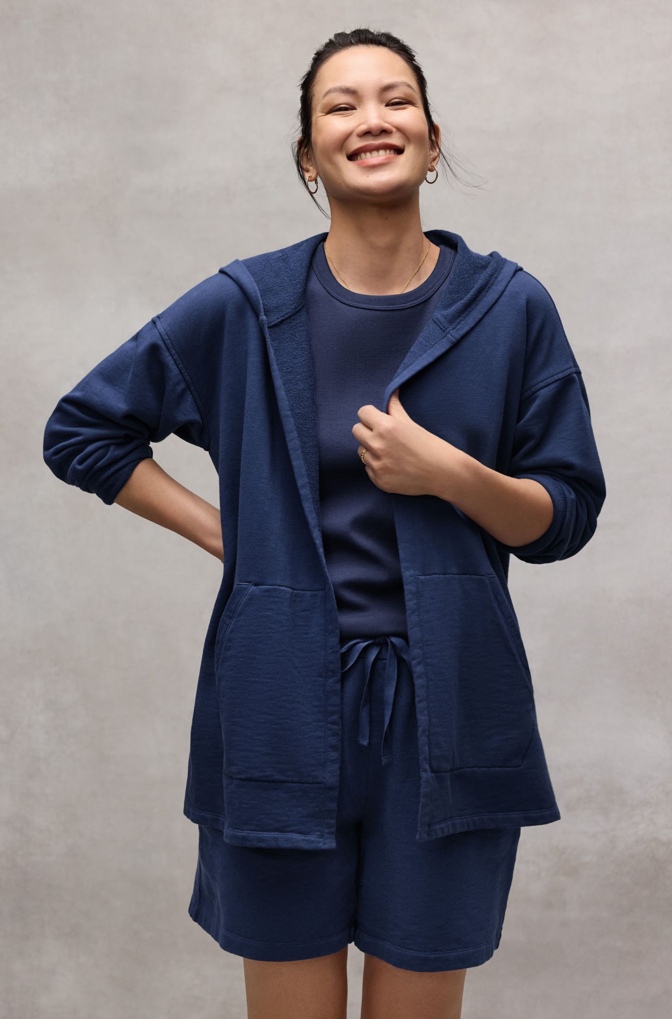 Garment Dyed Organic Cotton Terry Hooded Jacket