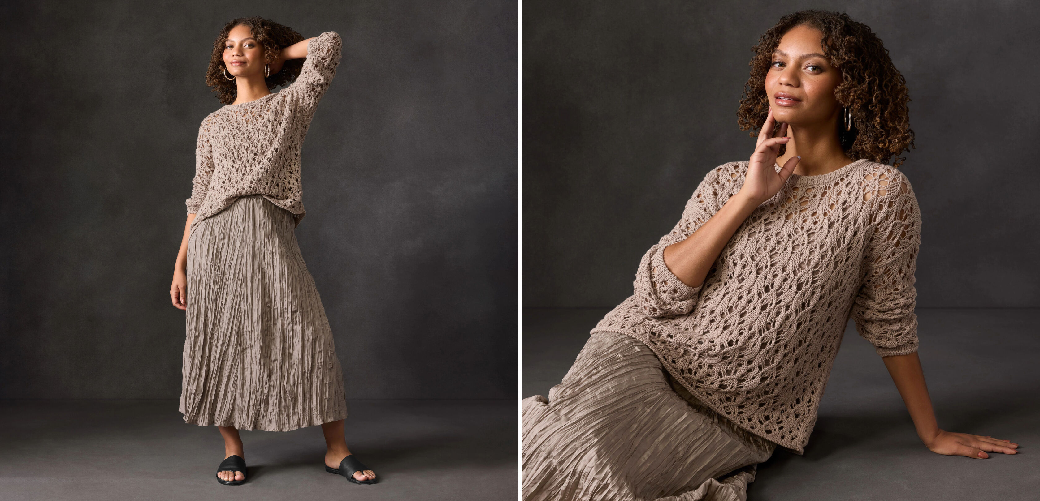 Peruvian Organic Cotton Cord Crew Neck Top and Crinkle Silk Skirt