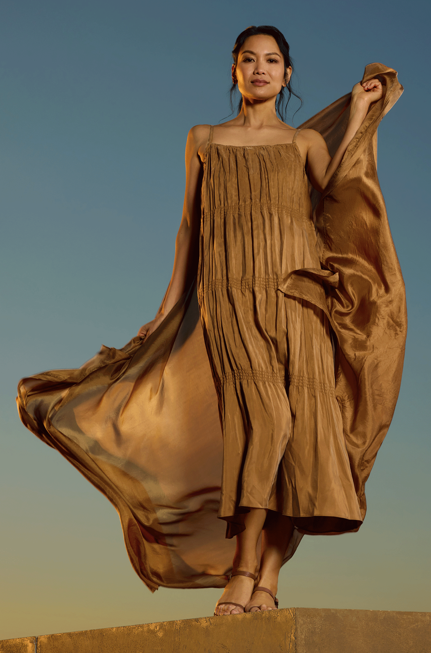 Washed Silk Smocked Cami Dress