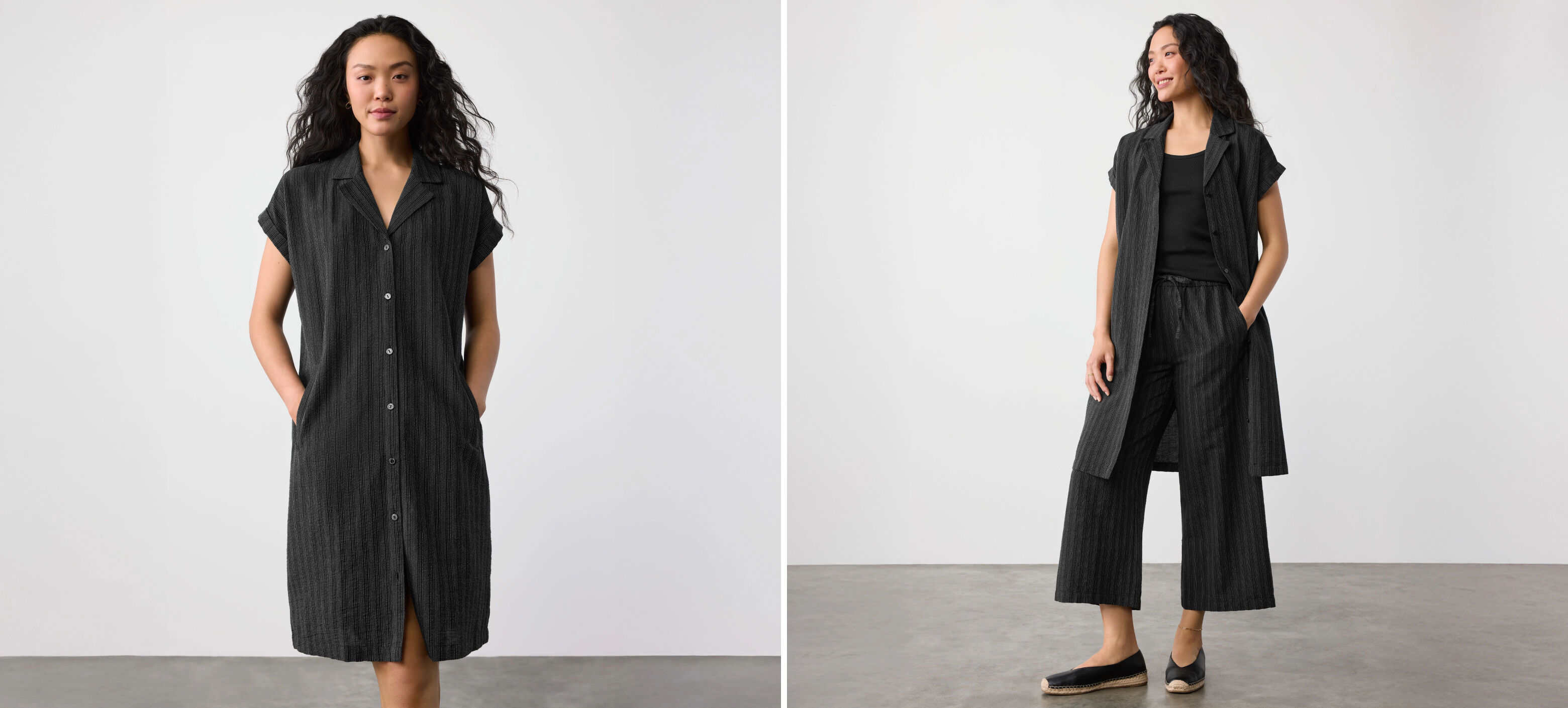 Cotton Blend Stripe Stitch Shirtdress Cotton Blend Stripe Stitch Shirtdress