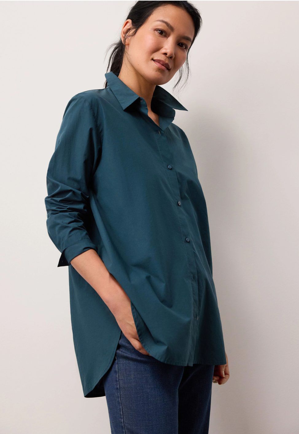Classic Collar Shirt in Cotton Poplin Silk and Bubble Jacquard