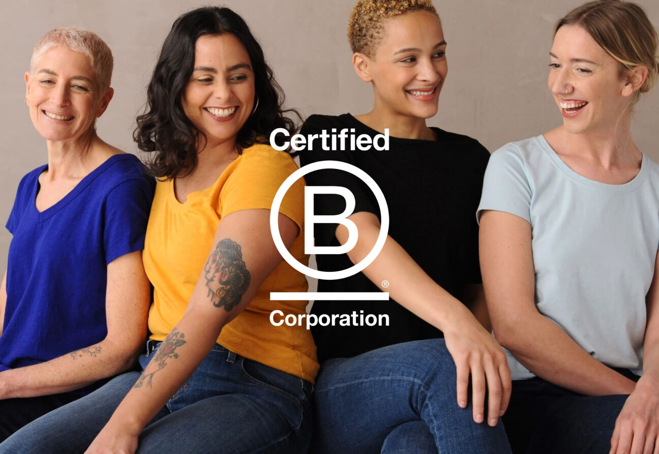 Women with B Corp logo. 